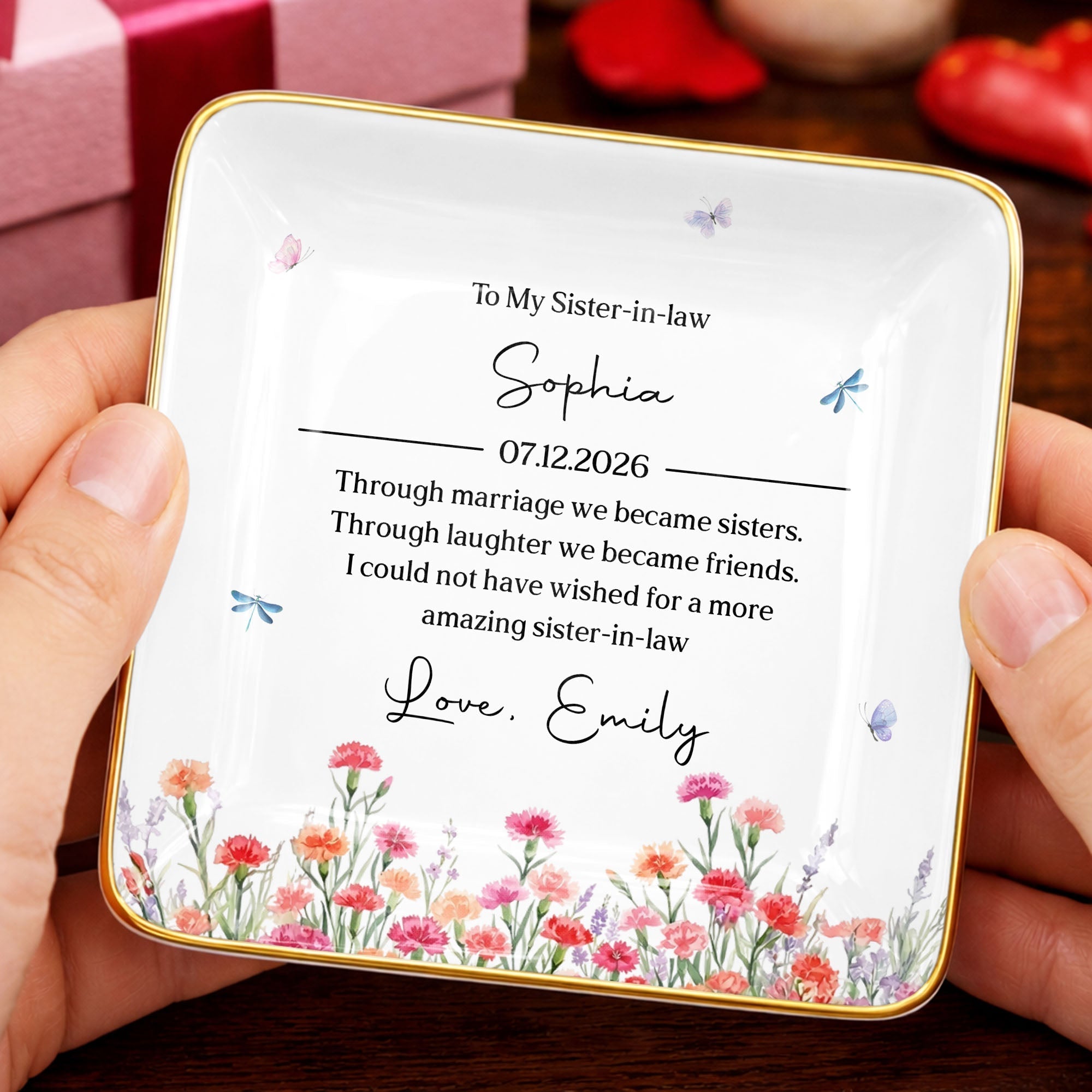 Personalized Floral Jewelry Dish Custom Gift for Sister-in-Law