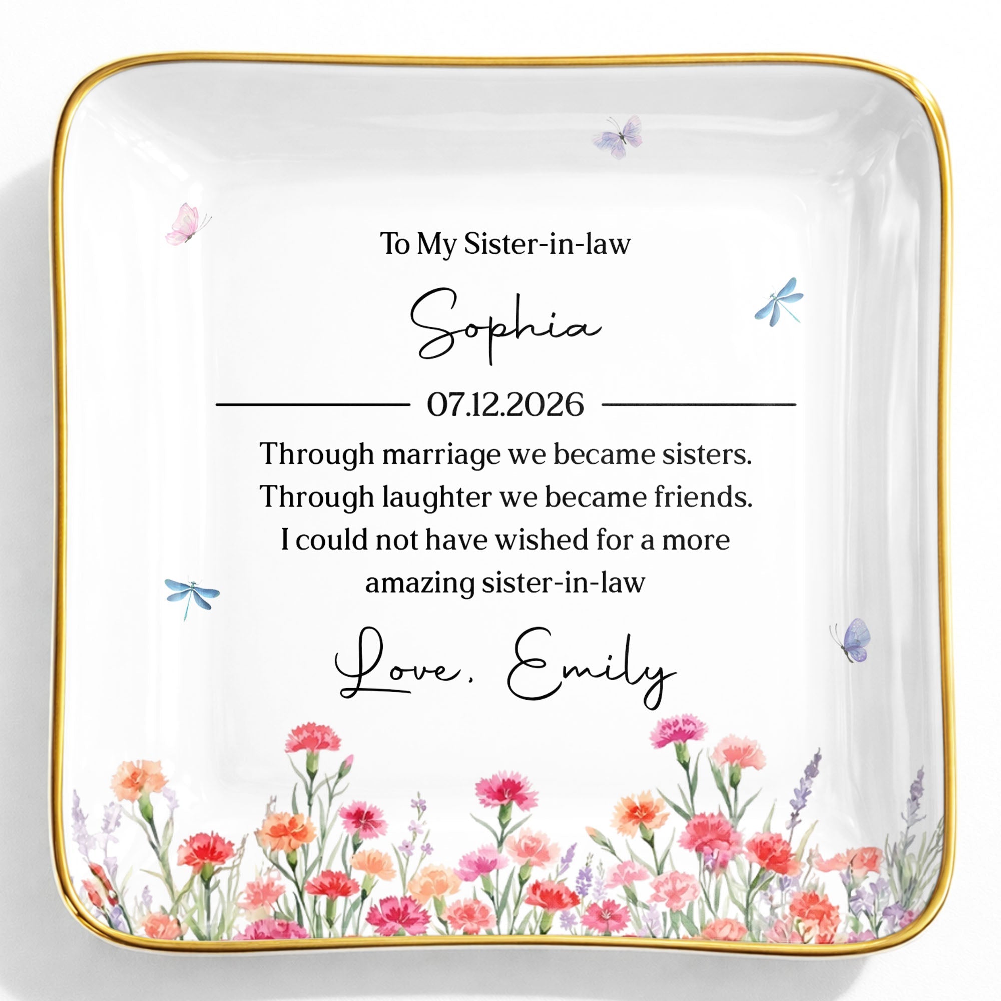 Personalized Floral Jewelry Dish Custom Gift for Sister-in-Law