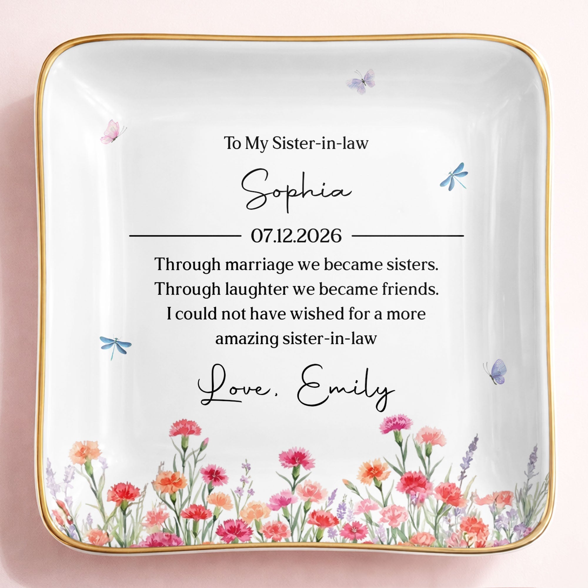 Personalized Floral Jewelry Dish Custom Gift for Sister-in-Law