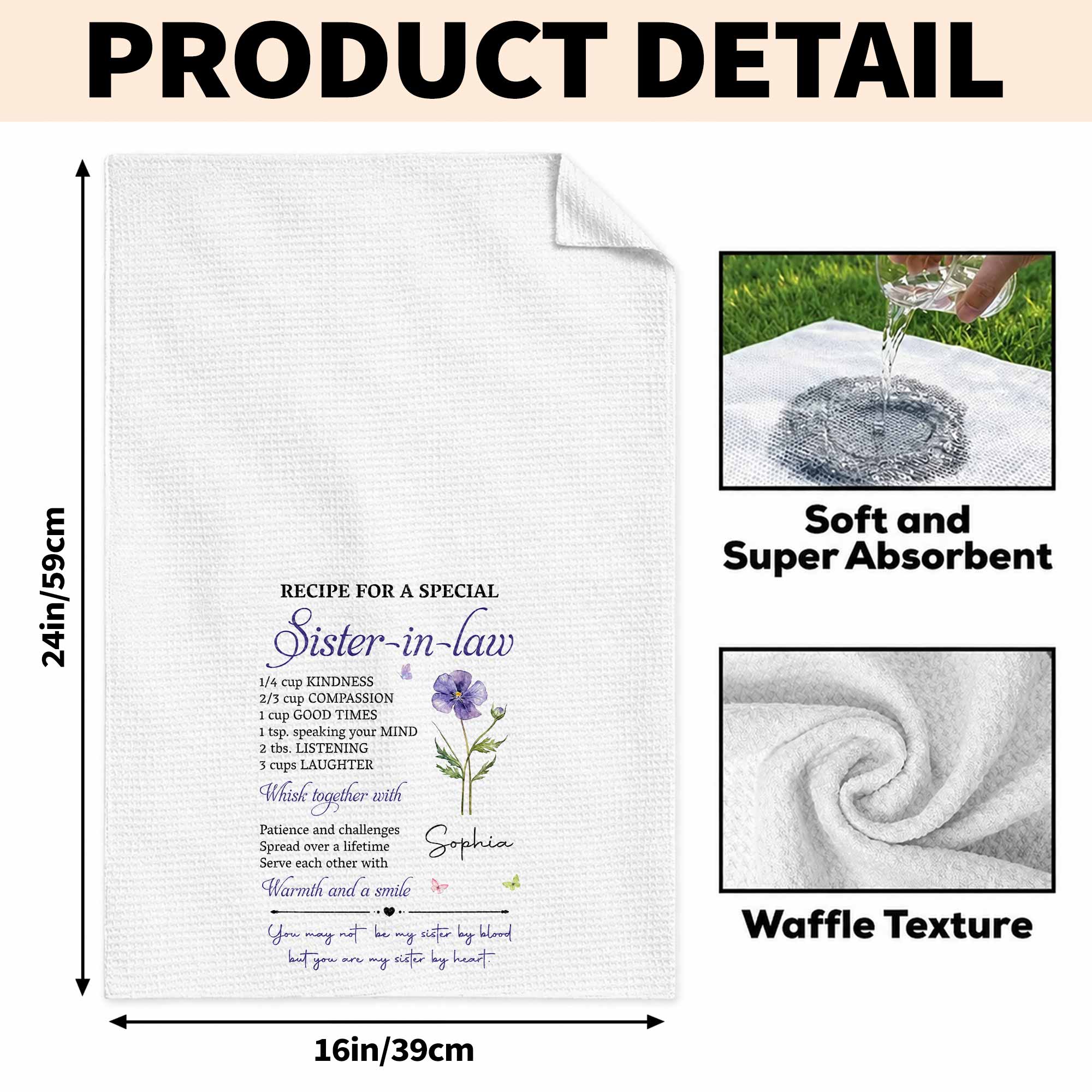 Personalized Kitchen Towel Recipe for Sister-in-law Gift Home