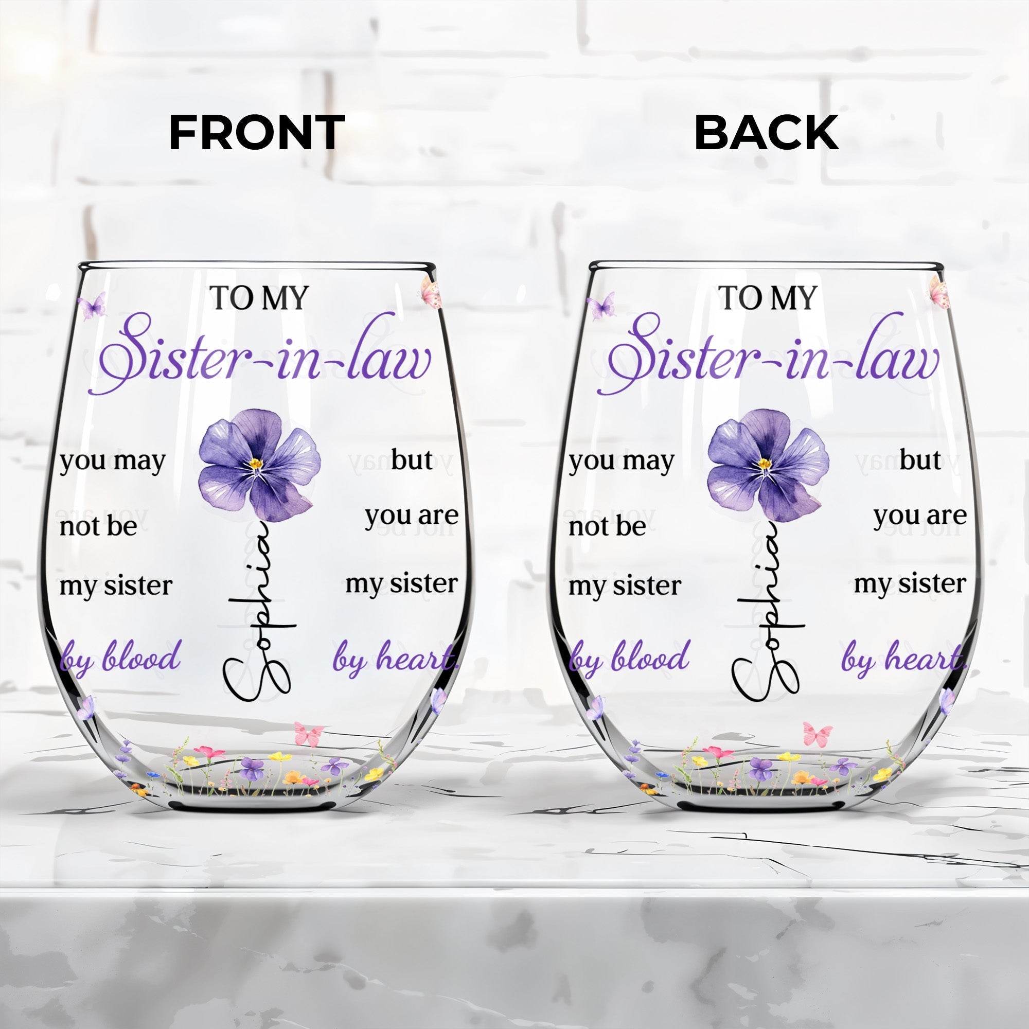 Personalized Stemless Wine Glass Custom Name Gift for Sister-in-Law