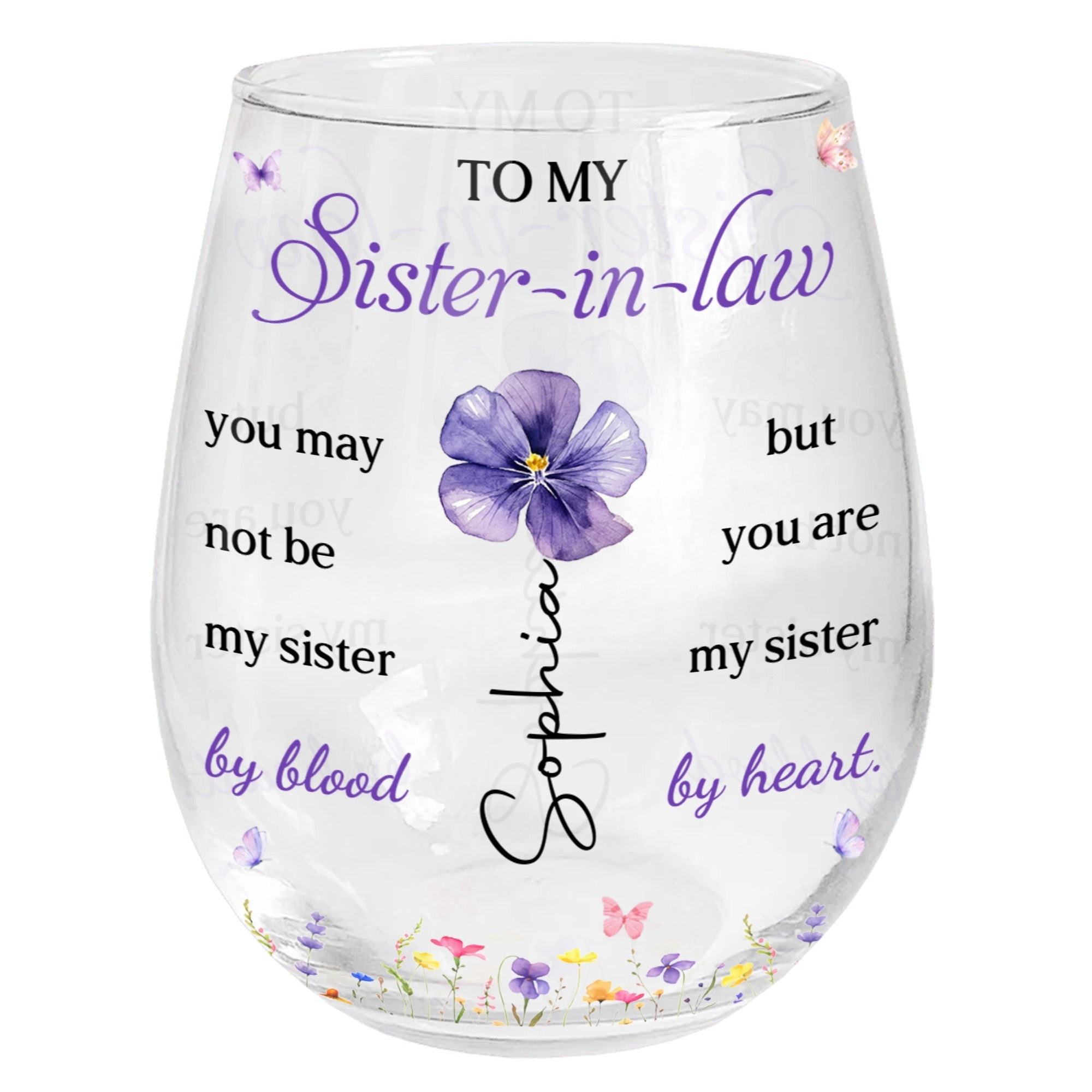 Personalized Stemless Wine Glass Custom Name Gift for Sister-in-Law