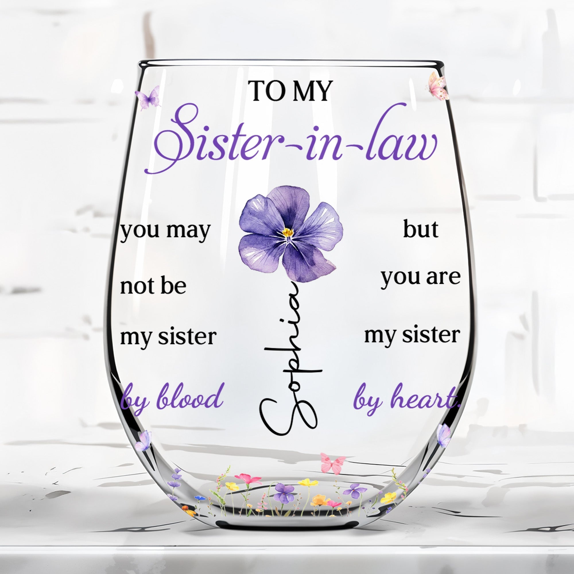 Personalized Stemless Wine Glass Custom Name Gift for Sister-in-Law