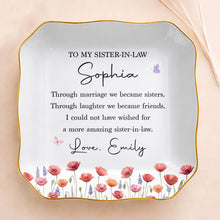 Load image into Gallery viewer, Personalized Lace Square Jewelry Dish Custom Birth Flowers Gift for Sister-in-Law
