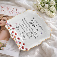 Load image into Gallery viewer, Personalized Lace Square Jewelry Dish Custom Birth Flowers Gift for Sister-in-Law
