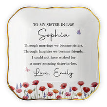 Load image into Gallery viewer, Personalized Lace Square Jewelry Dish Custom Birth Flowers Gift for Sister-in-Law
