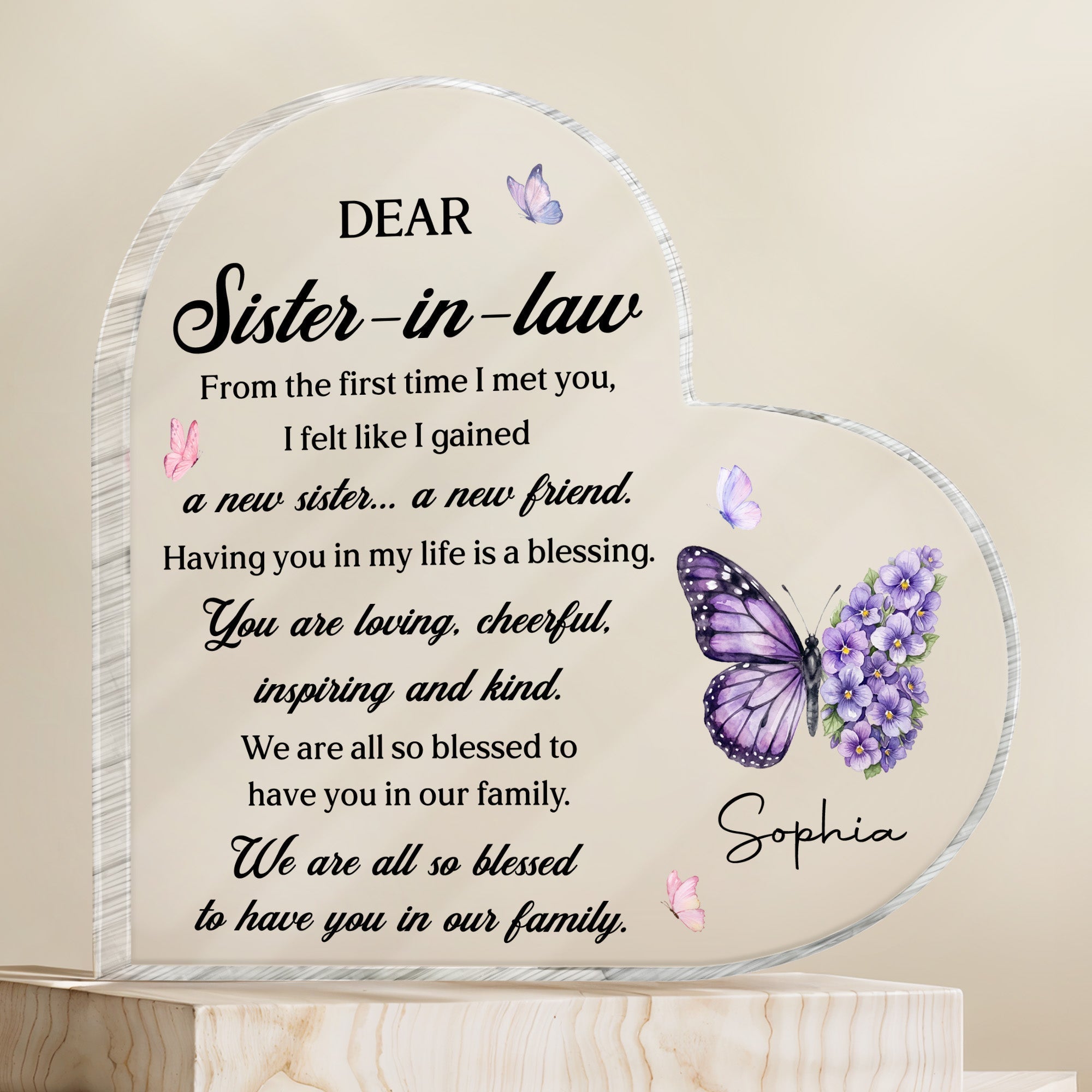 Personalized Acrylic Heart Plaque Gift for Sister-in-Law