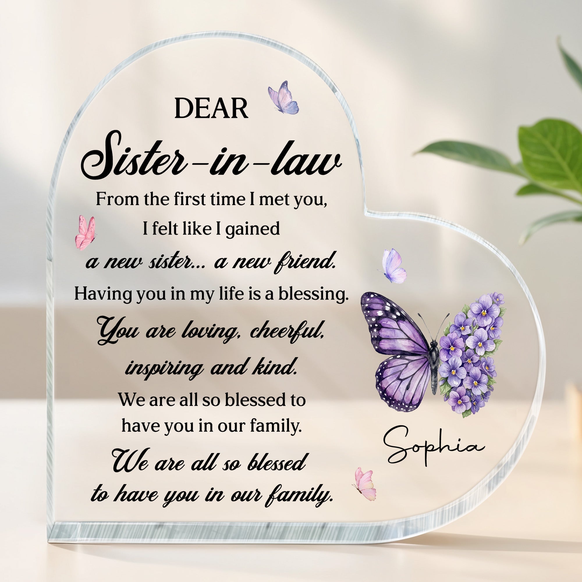 Personalized Acrylic Heart Plaque Gift for Sister-in-Law