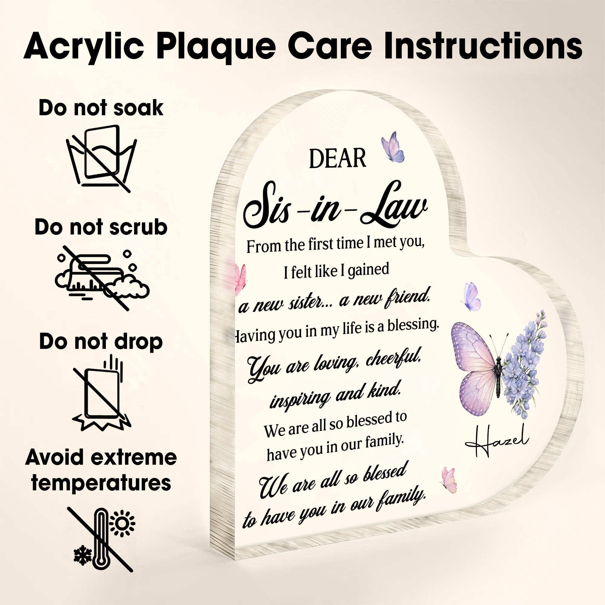 Personalized Acrylic Heart Plaque Gift for Sister-in-Law