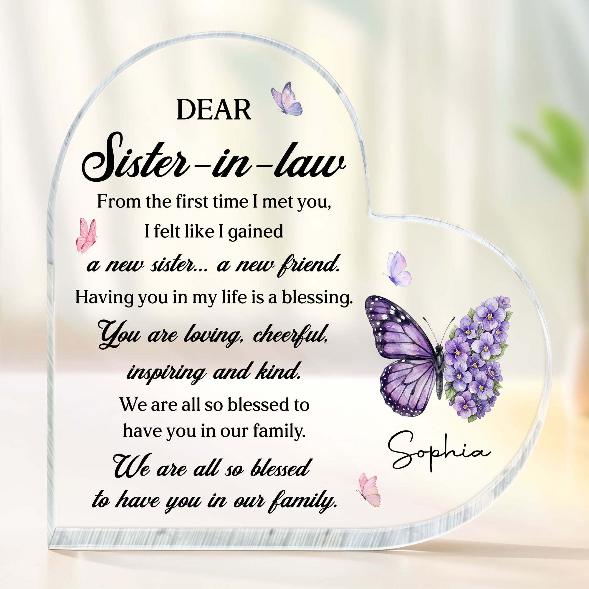 Personalized Acrylic Heart Plaque Gift for Sister-in-Law