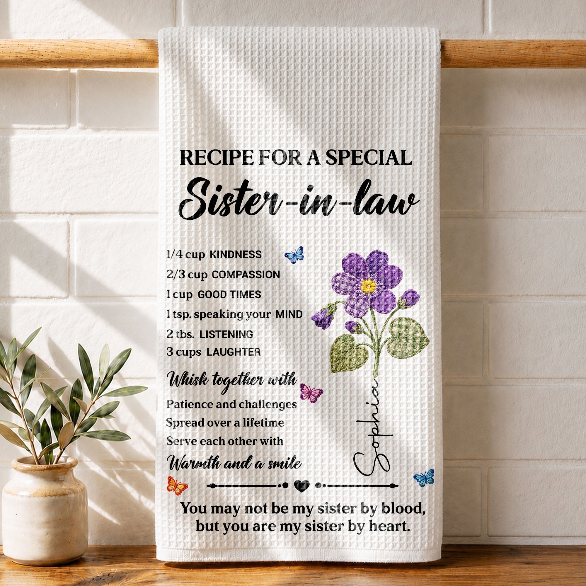 Personalized Kitchen Towel Custom Recipe for Sister-in-Law Gift