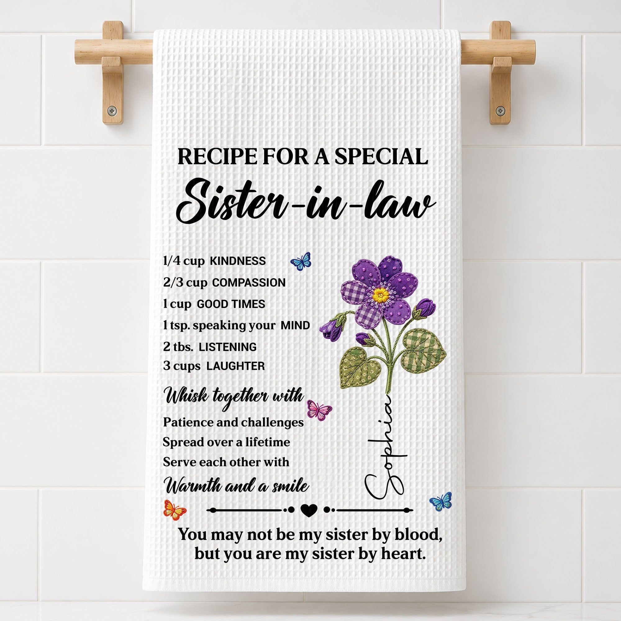 Personalized Kitchen Towel Custom Recipe for Sister-in-Law Gift