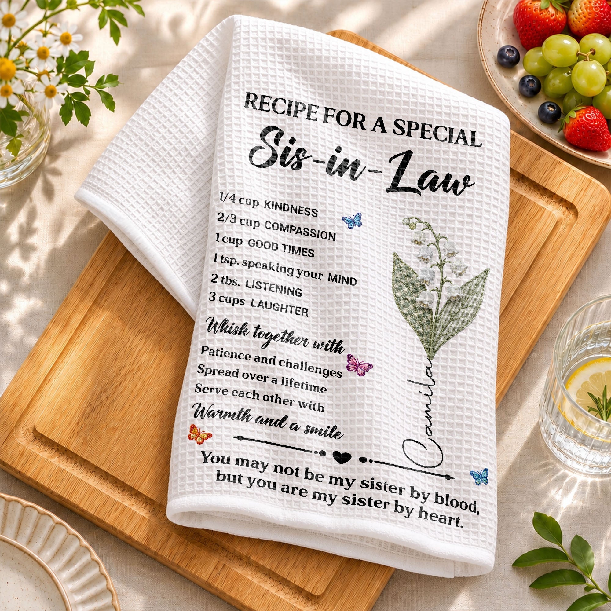 Personalized Kitchen Towel Custom Recipe for Sister-in-Law Gift