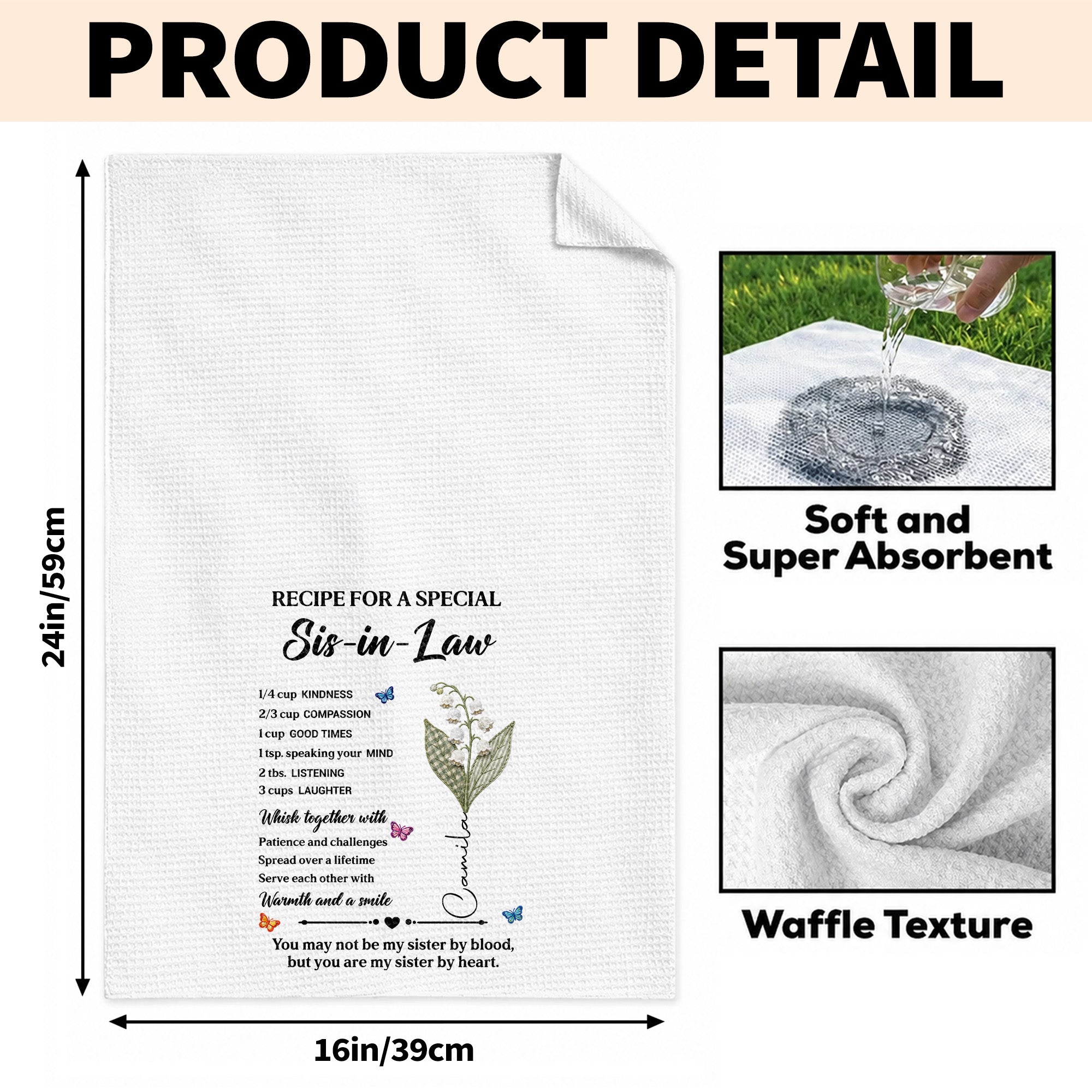 Personalized Kitchen Towel Custom Recipe for Sister-in-Law Gift