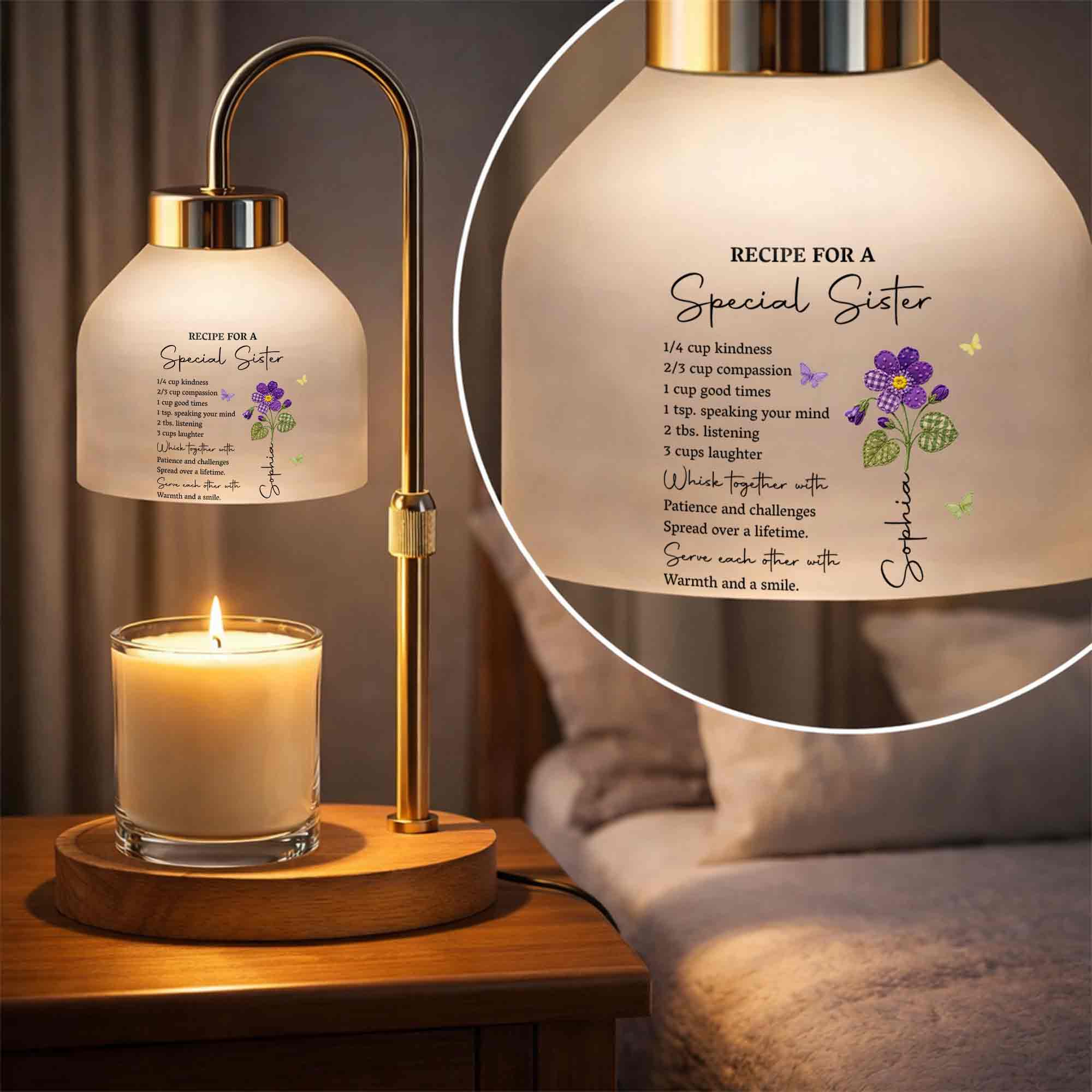 Personalized Candle Warmer Lamp with Custom Design for Sister