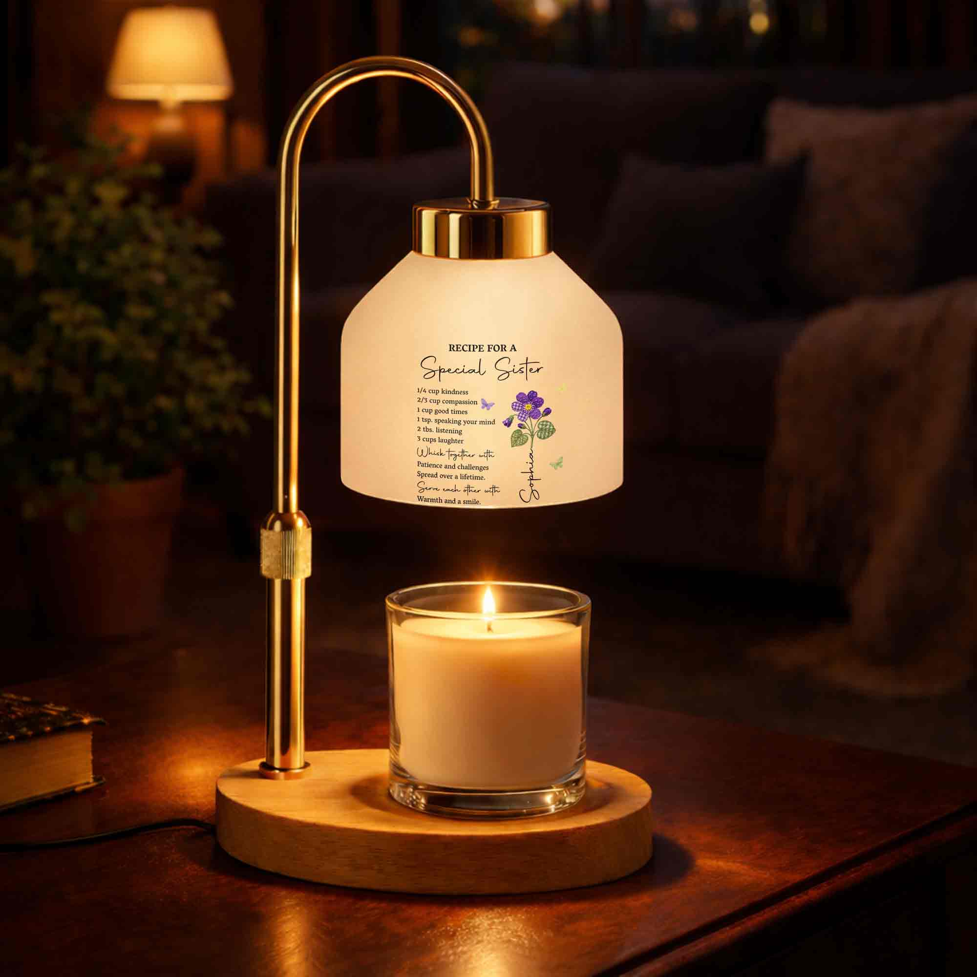 Personalized Candle Warmer Lamp with Custom Design for Sister