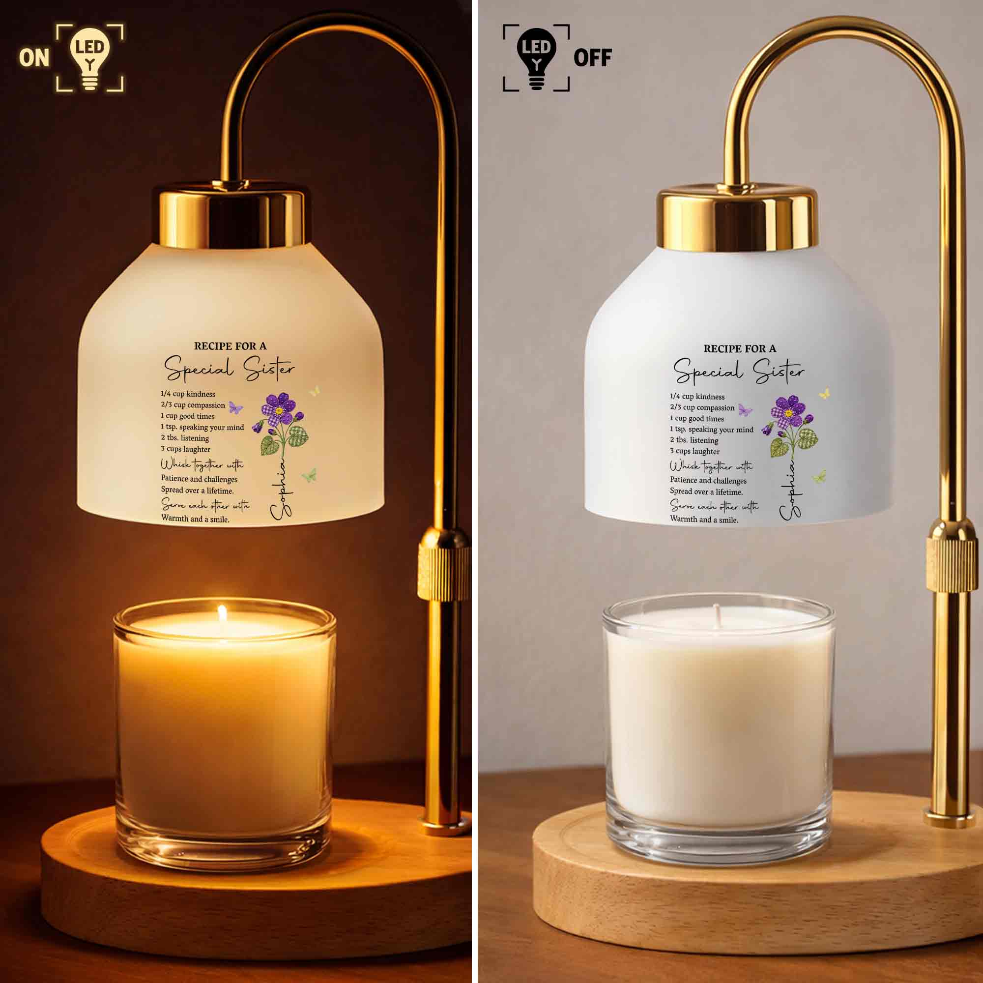 Personalized Candle Warmer Lamp with Custom Design for Sister
