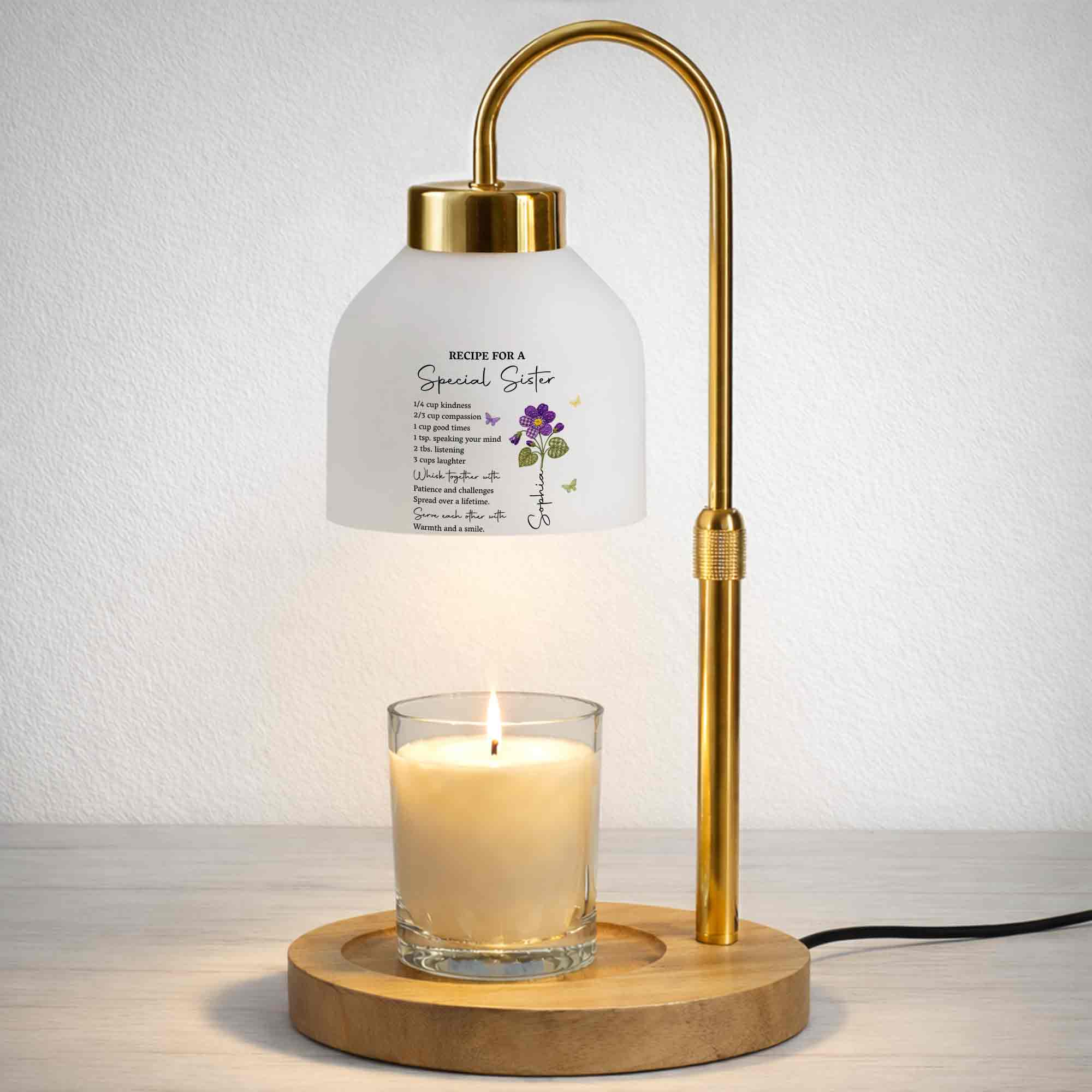 Personalized Candle Warmer Lamp with Custom Design for Sister