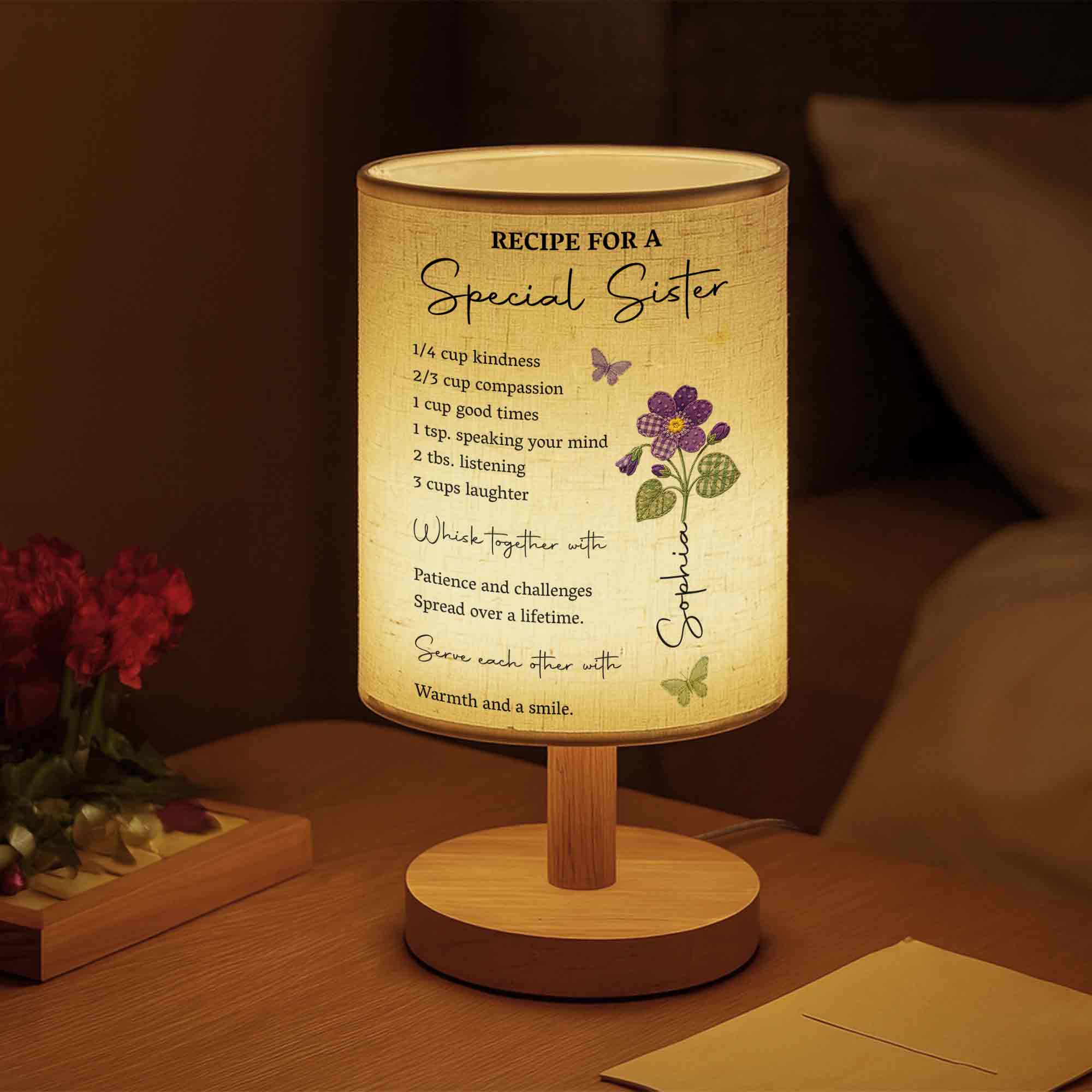 Personalized Fabric Lamp Custom Name Floral Butterfly Gift for Sister