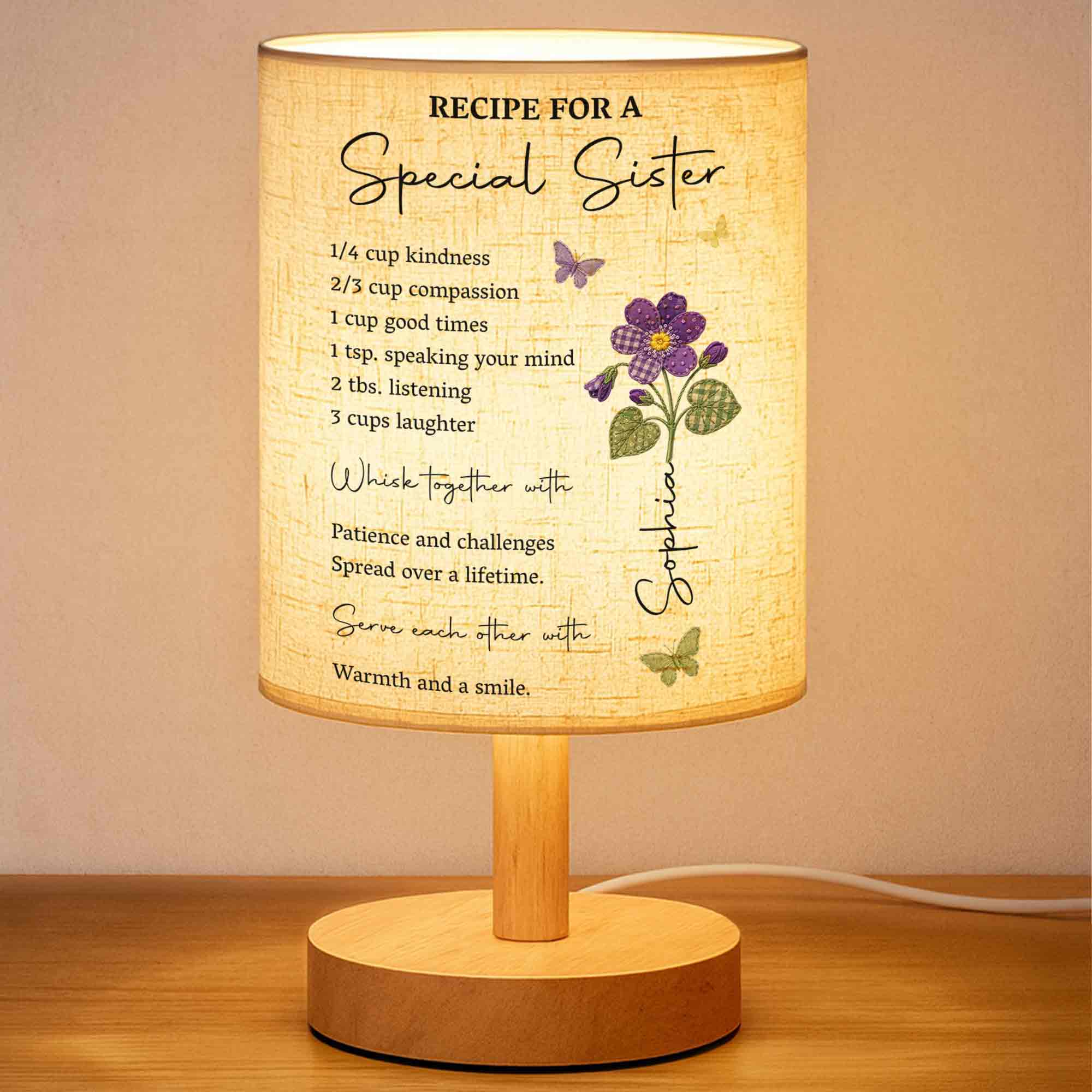Personalized Fabric Lamp Custom Name Floral Butterfly Gift for Sister