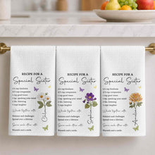 Load image into Gallery viewer, Personalized Kitchen Towel Recipe Gift for Sister with Flowers
