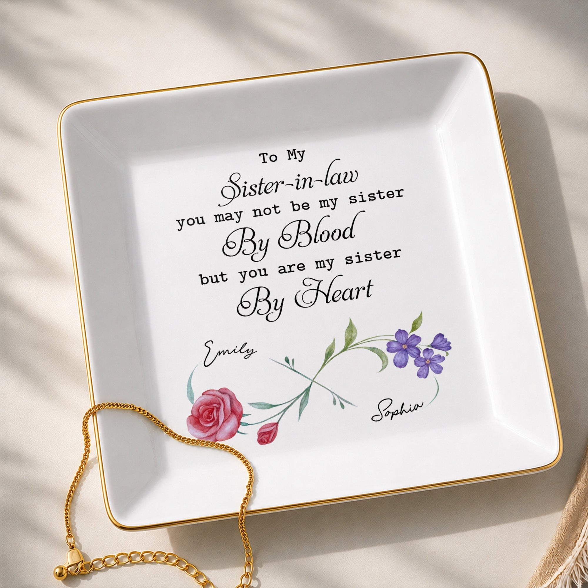 Personalized Birth Month Flowers Jewelry Dish Gift for Sister-in-Law