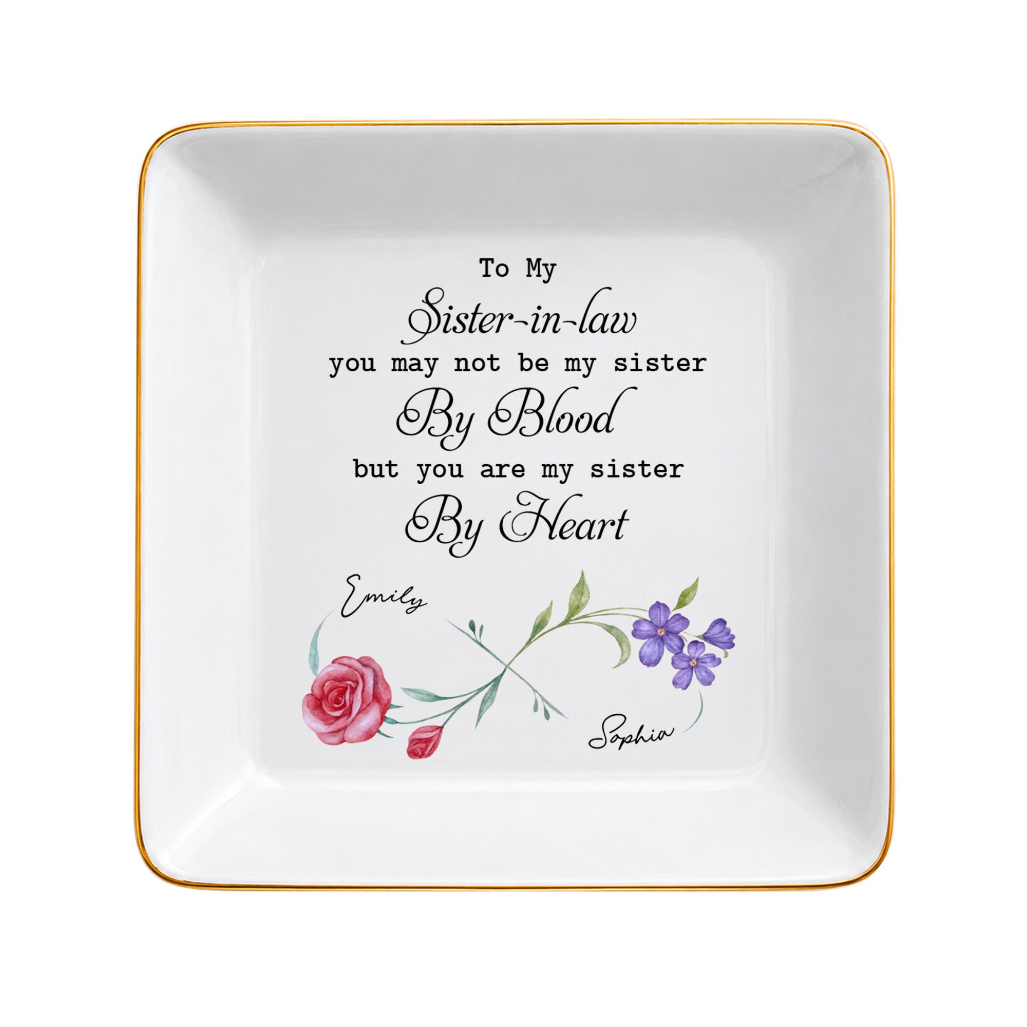 Personalized Birth Month Flowers Jewelry Dish Gift for Sister-in-Law