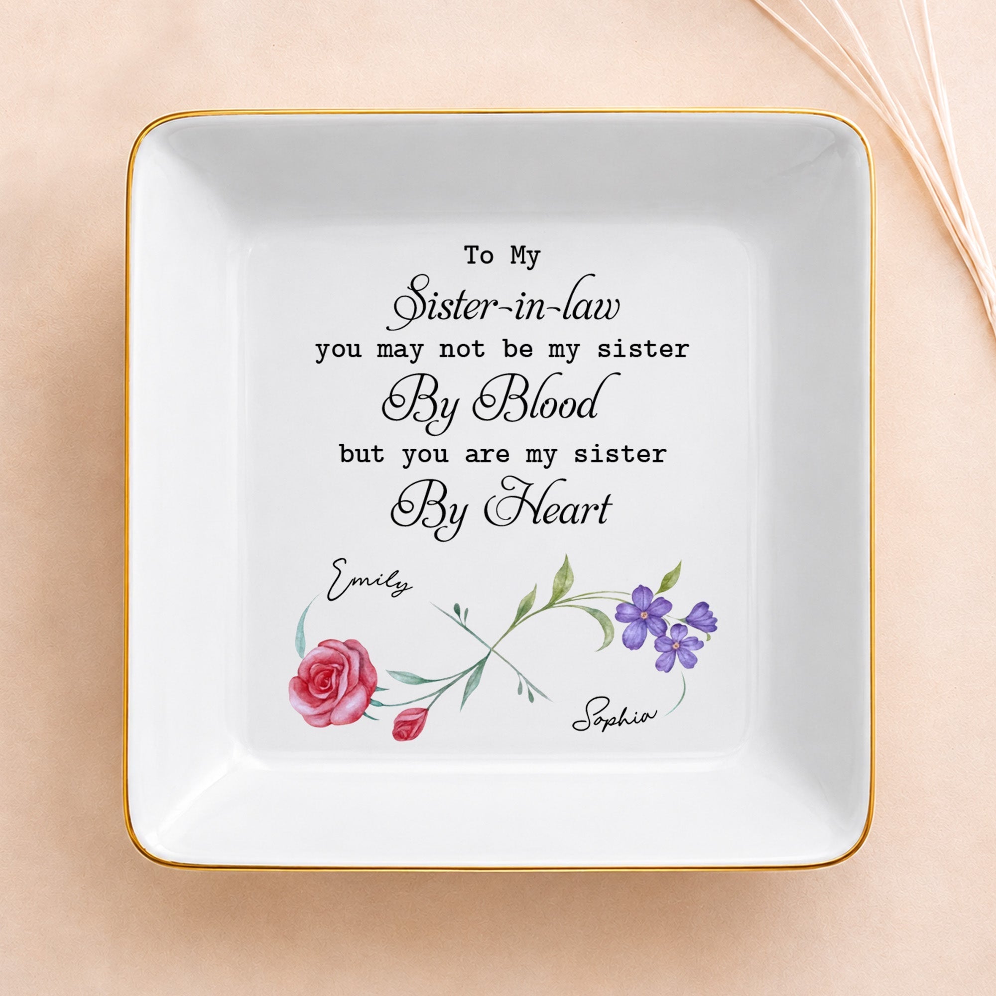 Personalized Birth Month Flowers Jewelry Dish Gift for Sister-in-Law