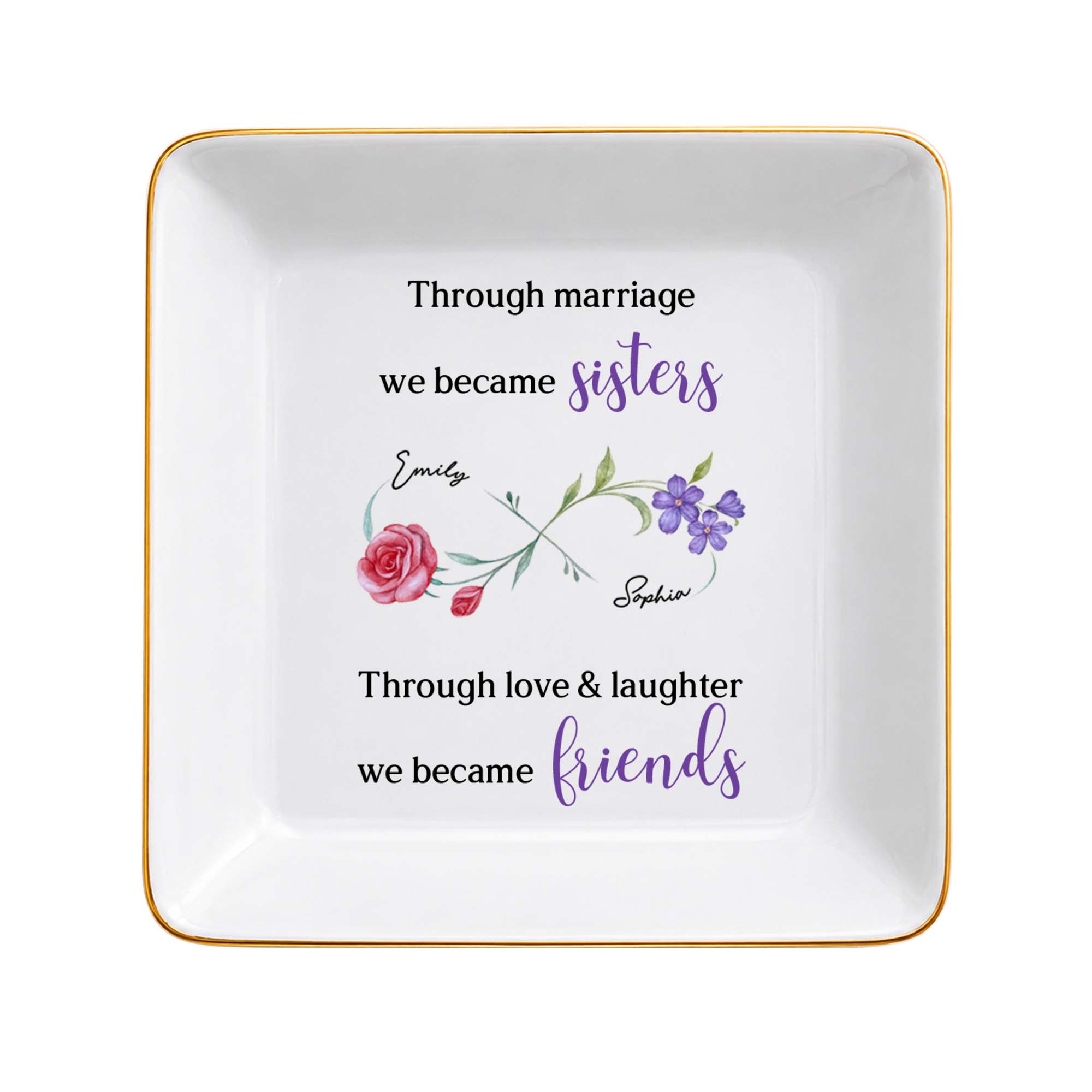 Personalized Floral Infinity Symbol Jewelry Dish Gift for Sister