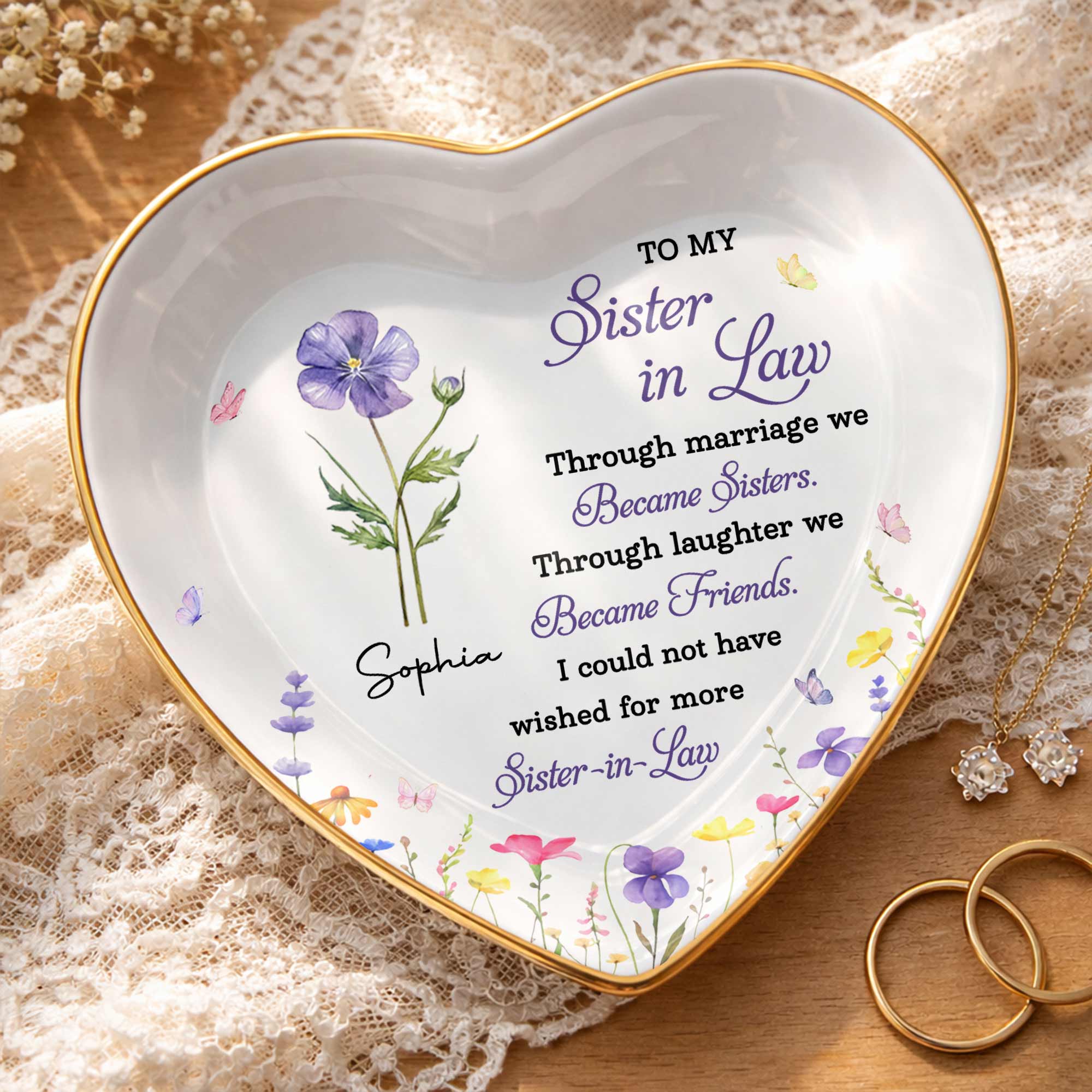 Personalized Heart Jewelry Dish Custom Name Gift for Sister
