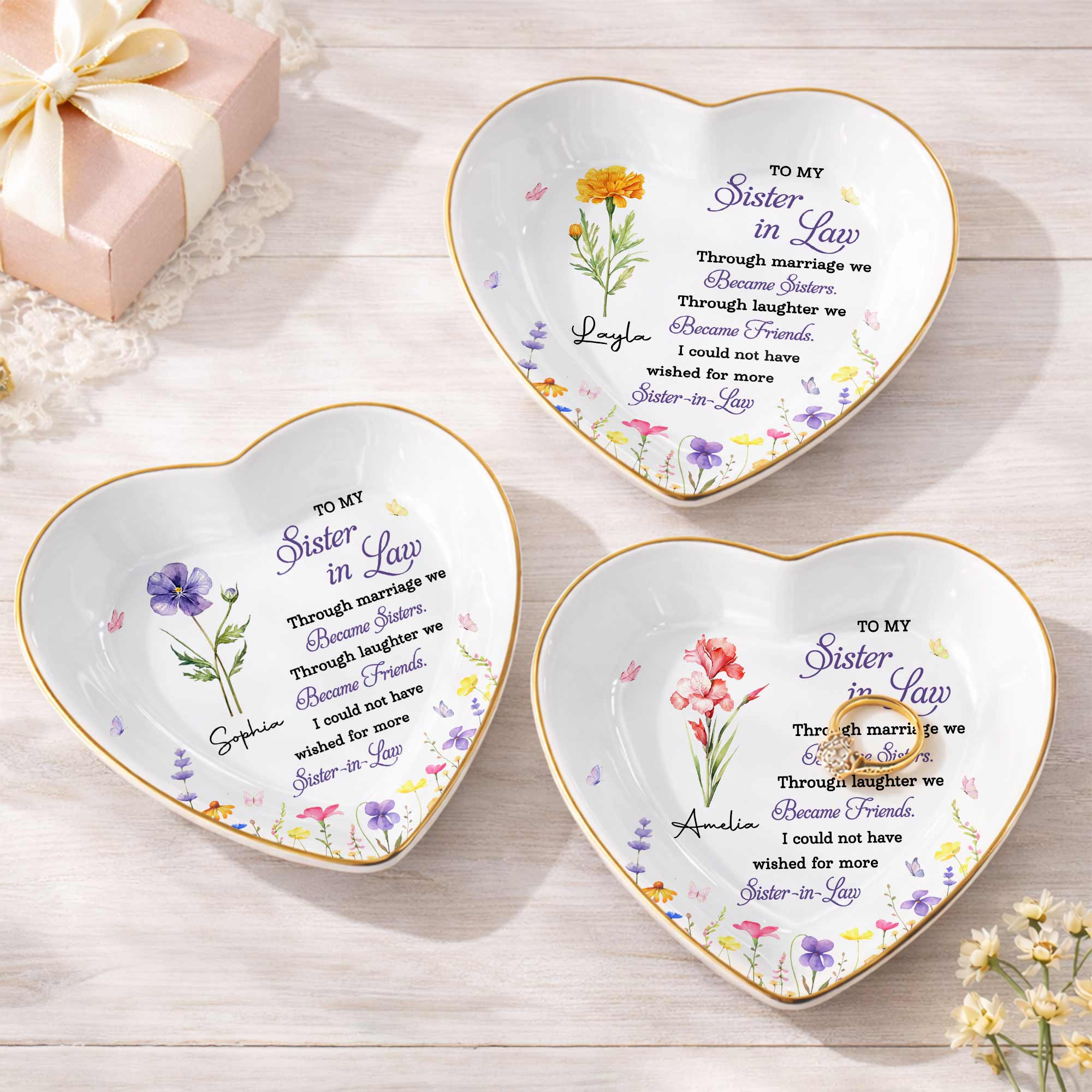 Personalized Heart Jewelry Dish Custom Name Gift for Sister