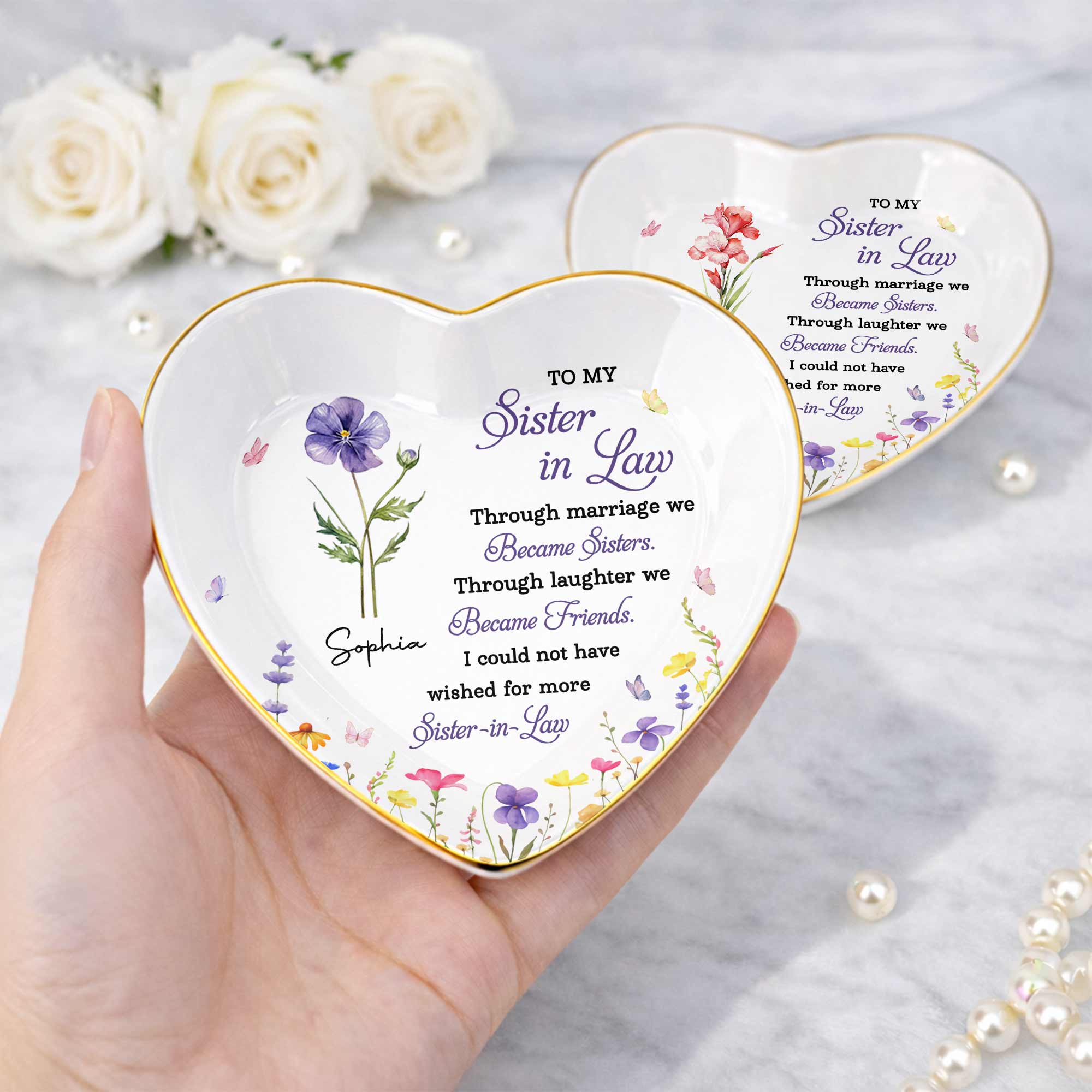 Personalized Heart Jewelry Dish Custom Name Gift for Sister