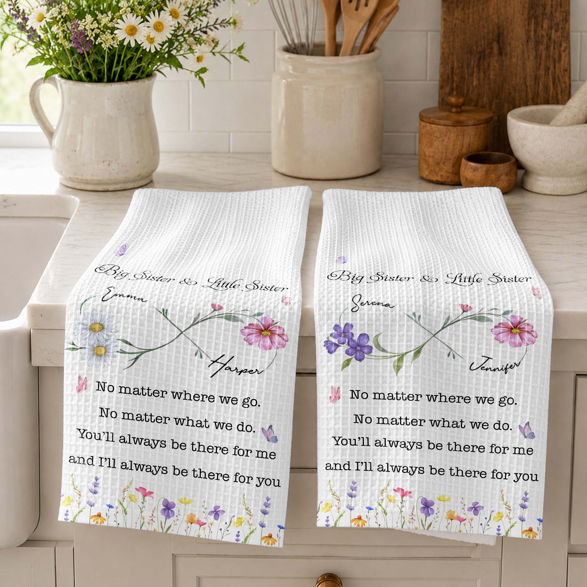 Personalized Kitchen Towel Big Sister Little Sister Gift
