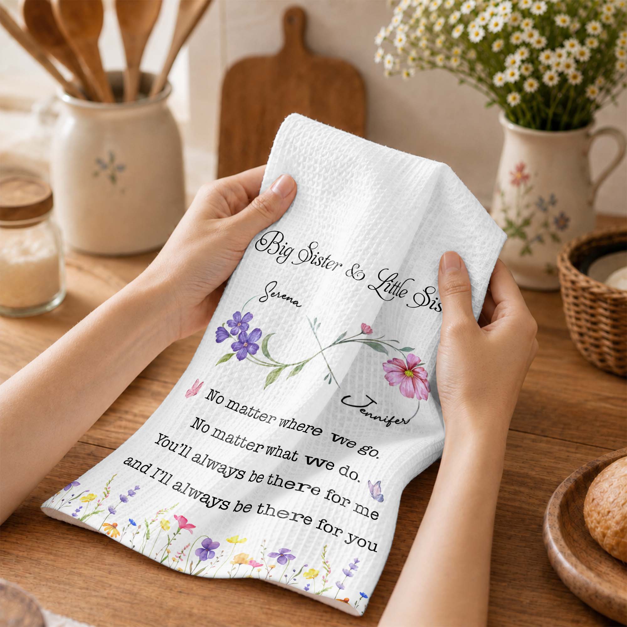 Personalized Kitchen Towel Big Sister Little Sister Gift