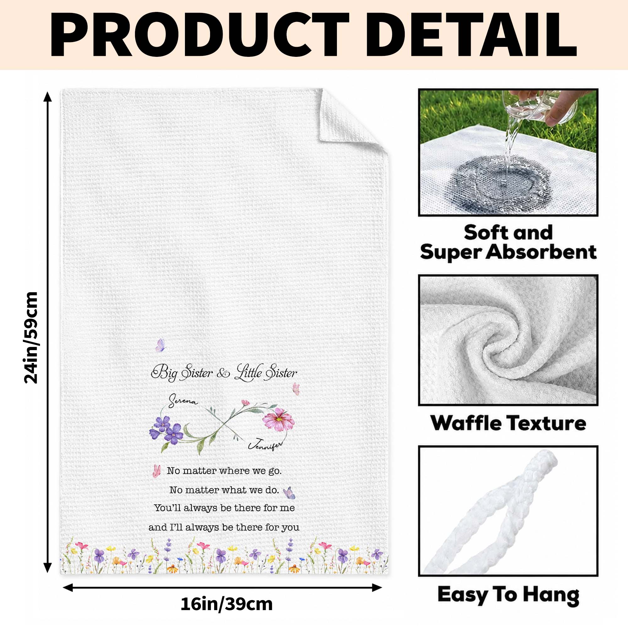 Personalized Kitchen Towel Big Sister Little Sister Gift