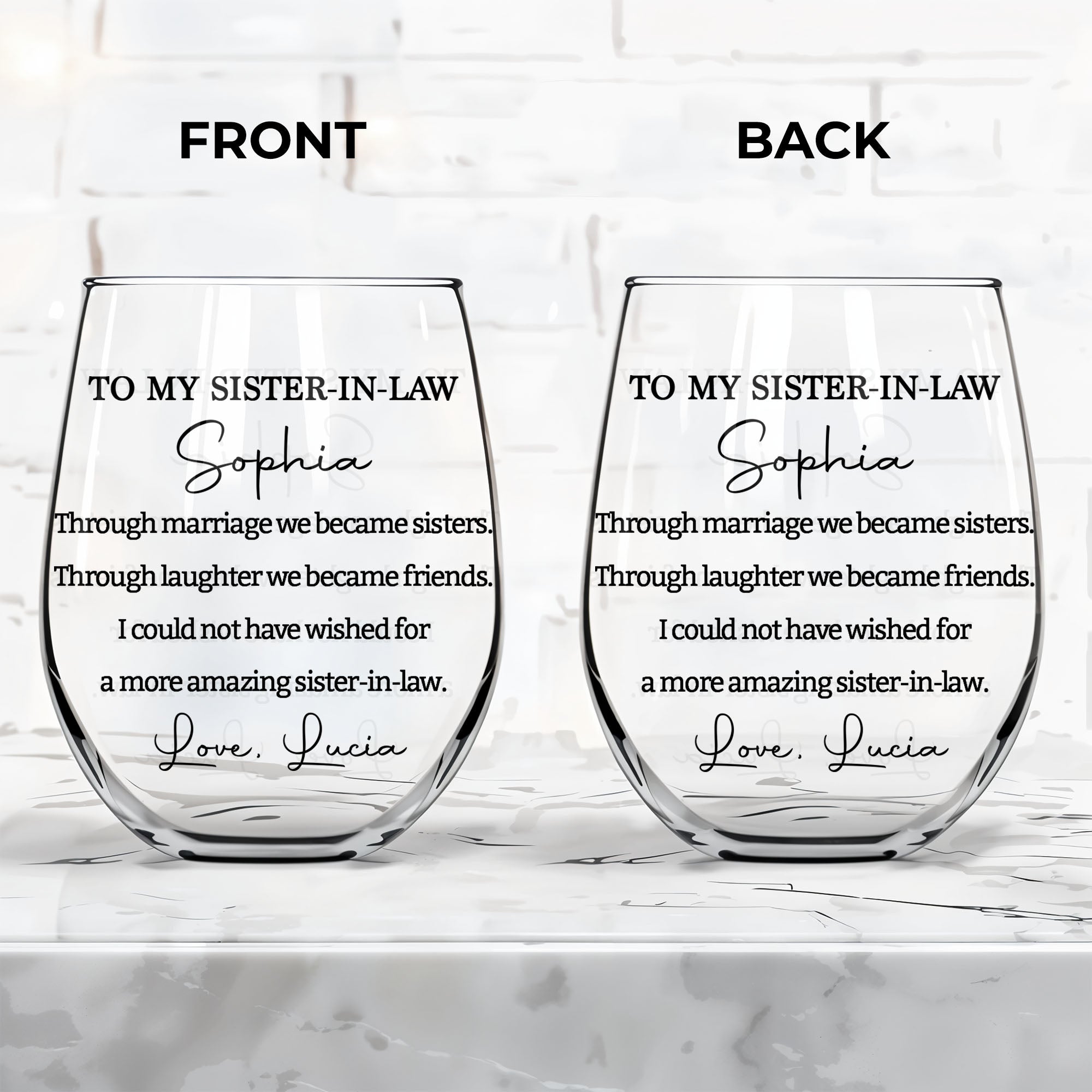 Personalized Stemless Wine Glass Gift for Sister-in-Law