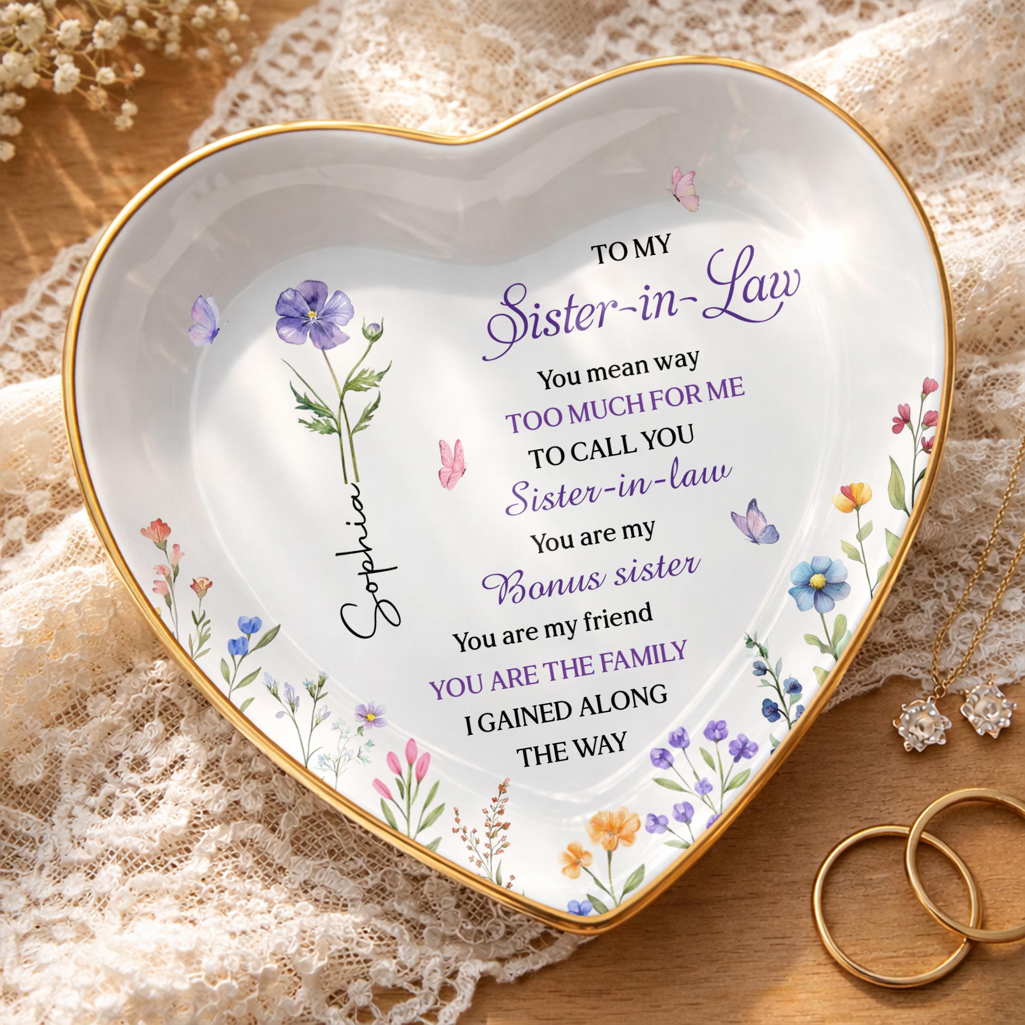 Personalized Heart Jewelry Dish Custom Name Gift for Sister