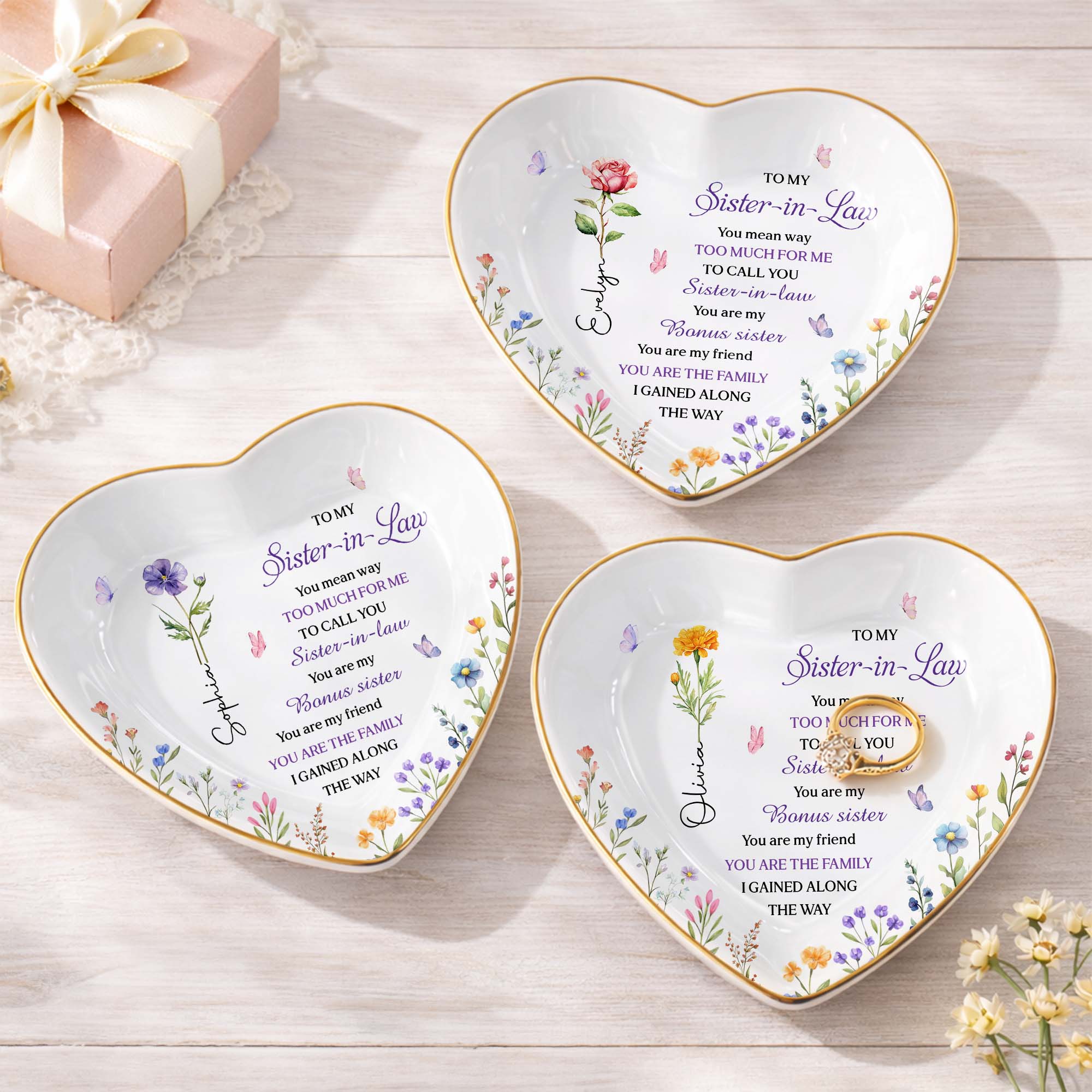 Personalized Heart Jewelry Dish Custom Name Gift for Sister