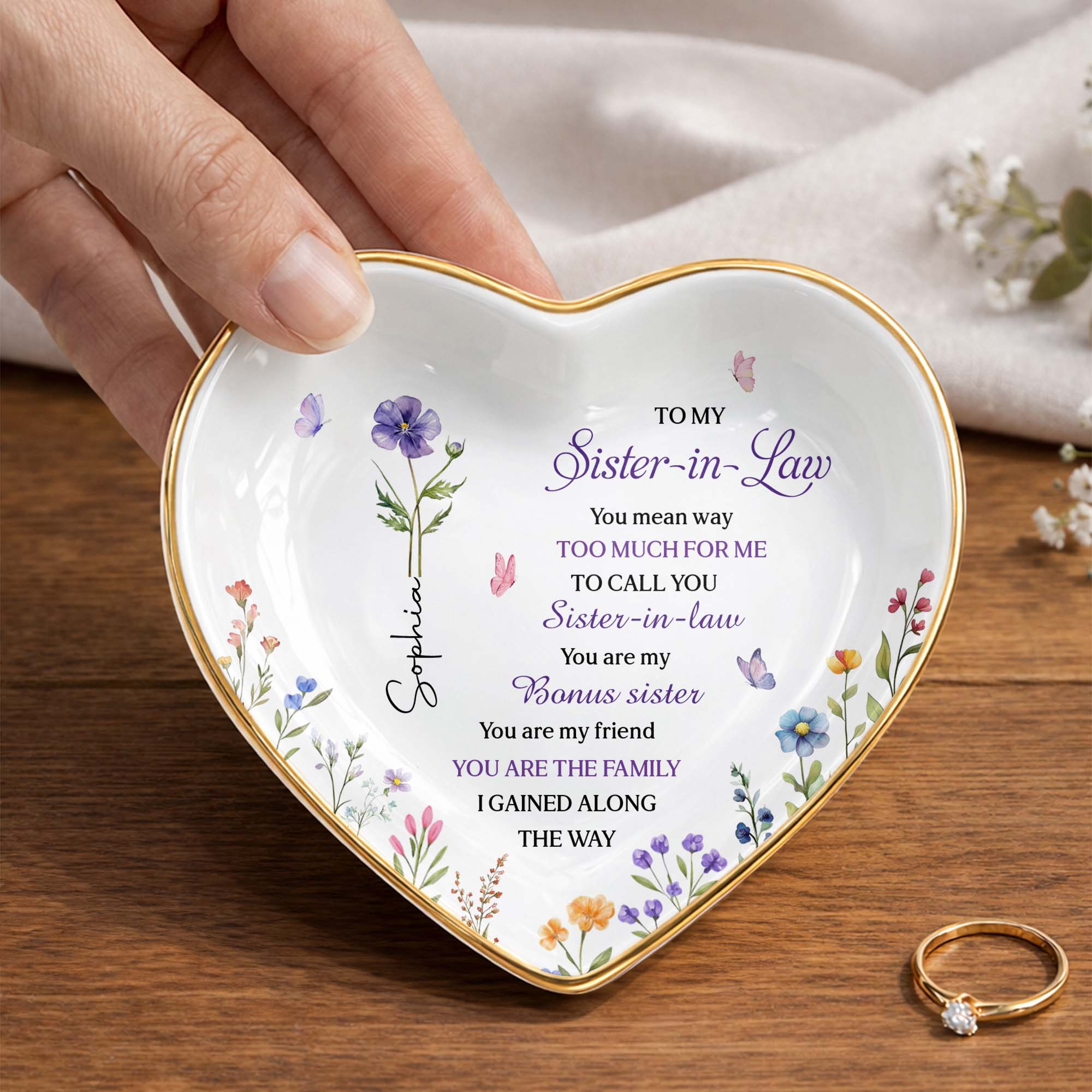 Personalized Heart Jewelry Dish Custom Name Gift for Sister