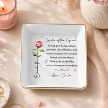 Load image into Gallery viewer, Personalized Sister of the Groom Jewelry Dish Custom Floral Gift

