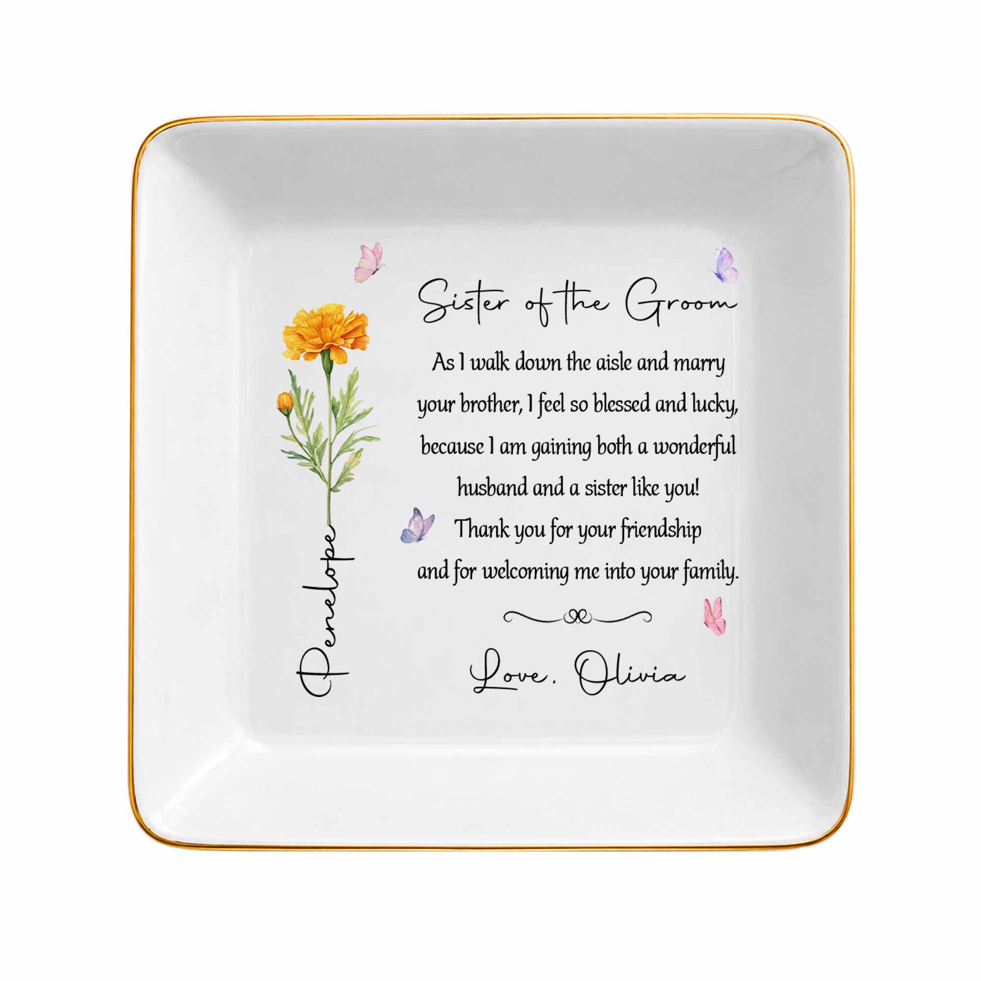 Personalized Sister of the Groom Jewelry Dish Custom Floral Gift