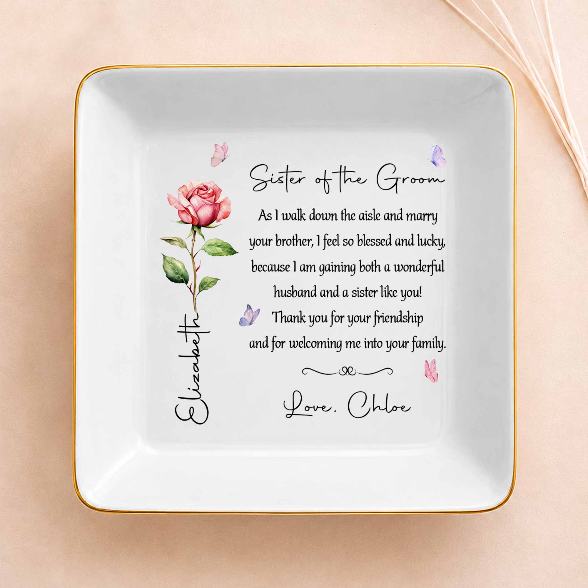 Personalized Sister of the Groom Jewelry Dish Custom Floral Gift