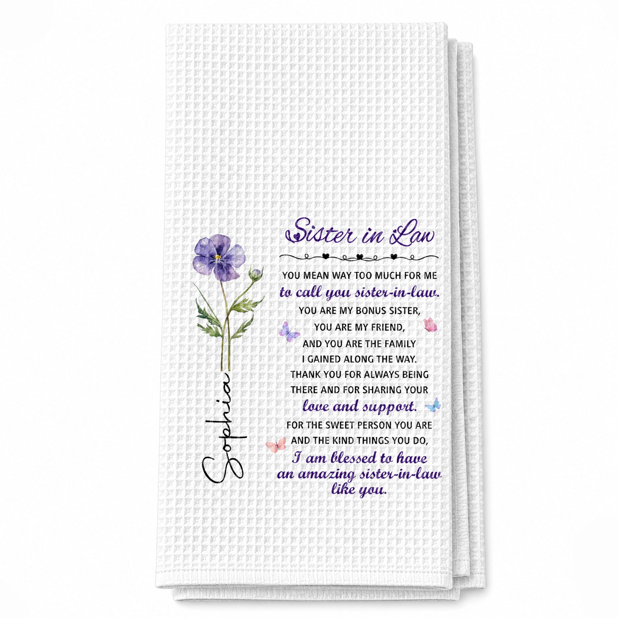 Personalized Kitchen Towel Custom Floral Design Gift for Sister-in-Law
