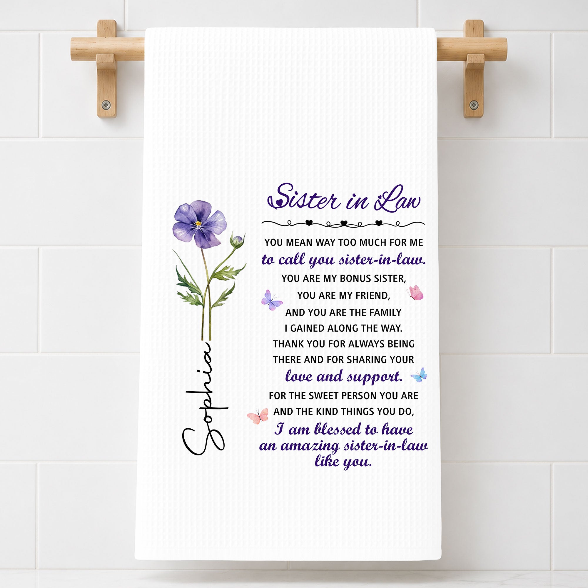 Personalized Kitchen Towel Custom Floral Design Gift for Sister-in-Law