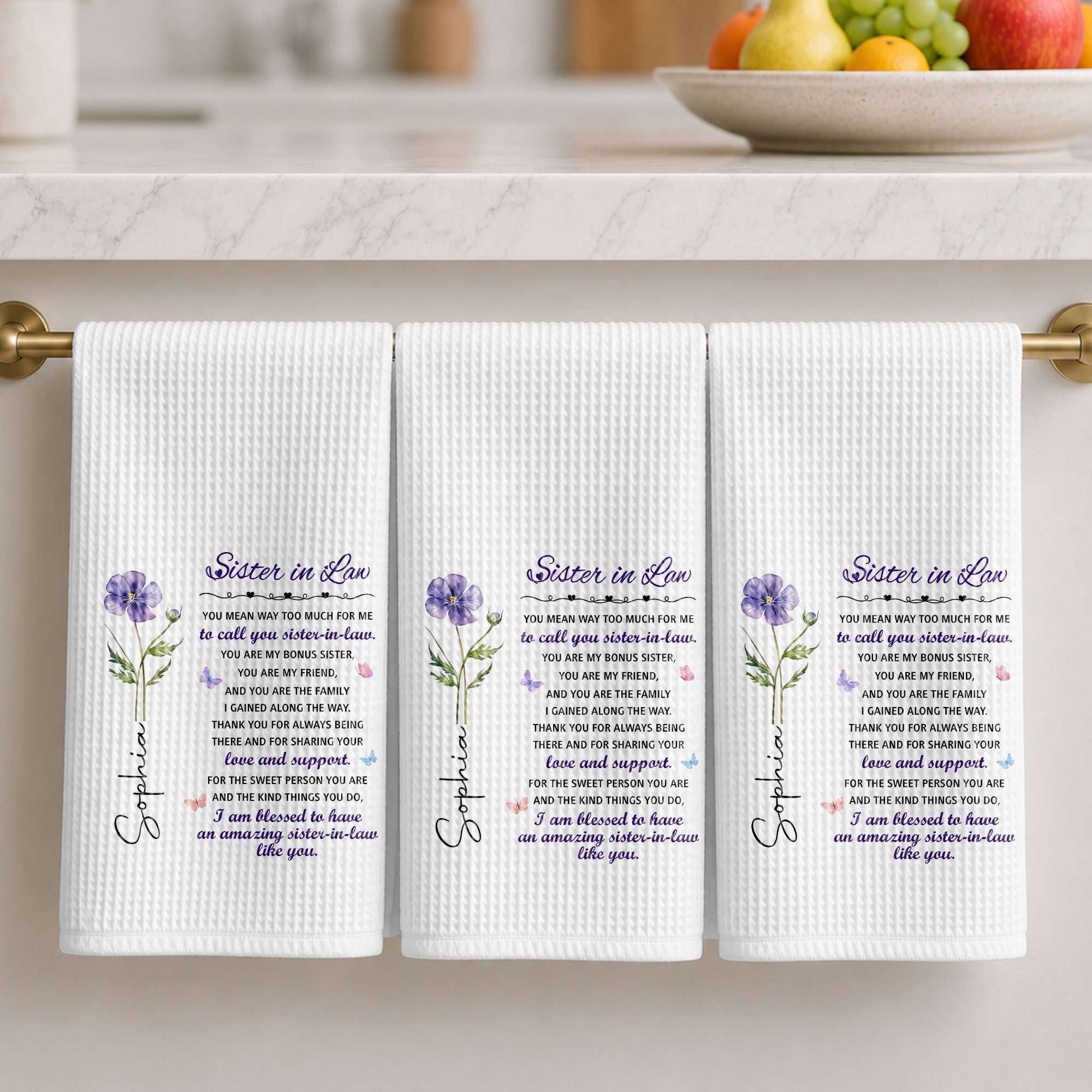 Personalized Kitchen Towel Custom Floral Design Gift for Sister-in-Law