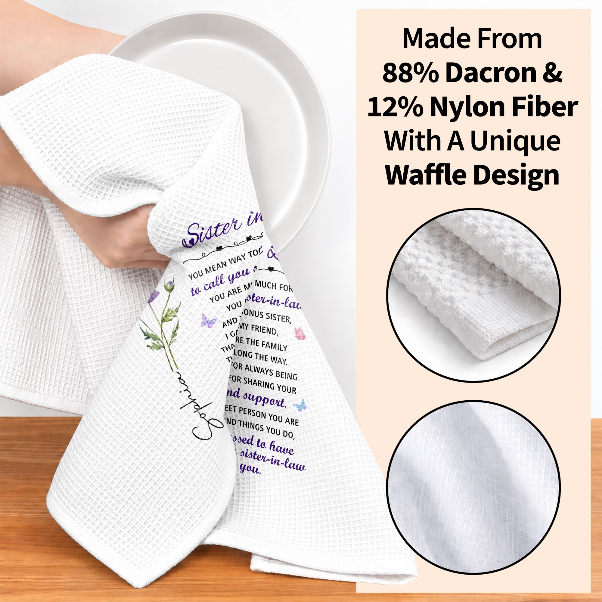 Personalized Kitchen Towel Custom Floral Design Gift for Sister-in-Law
