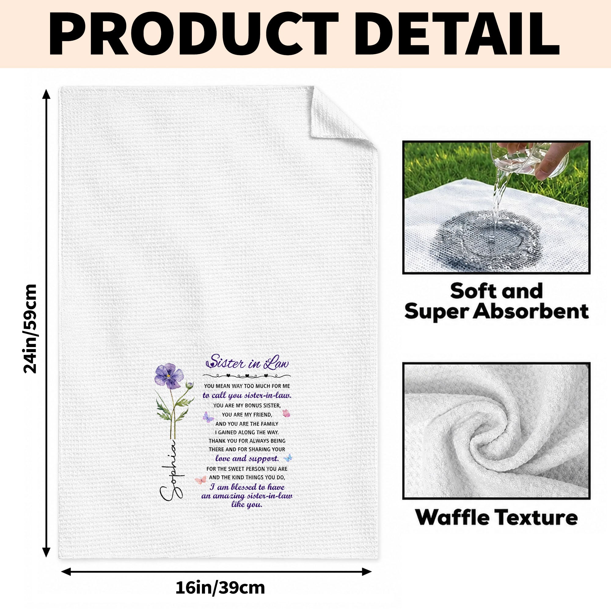 Personalized Kitchen Towel Custom Floral Design Gift for Sister-in-Law