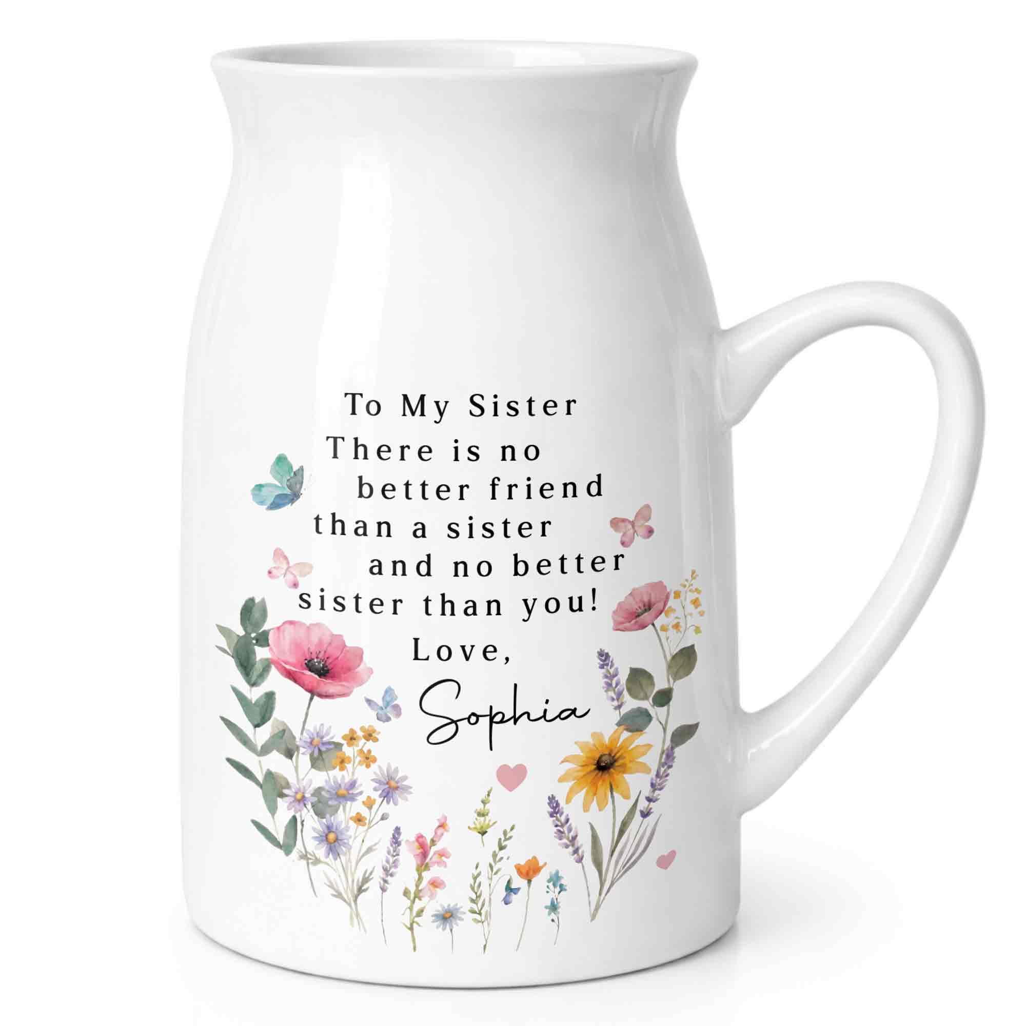 Personalized Ceramic Flower Vase Gift for Sister Butterfly Design