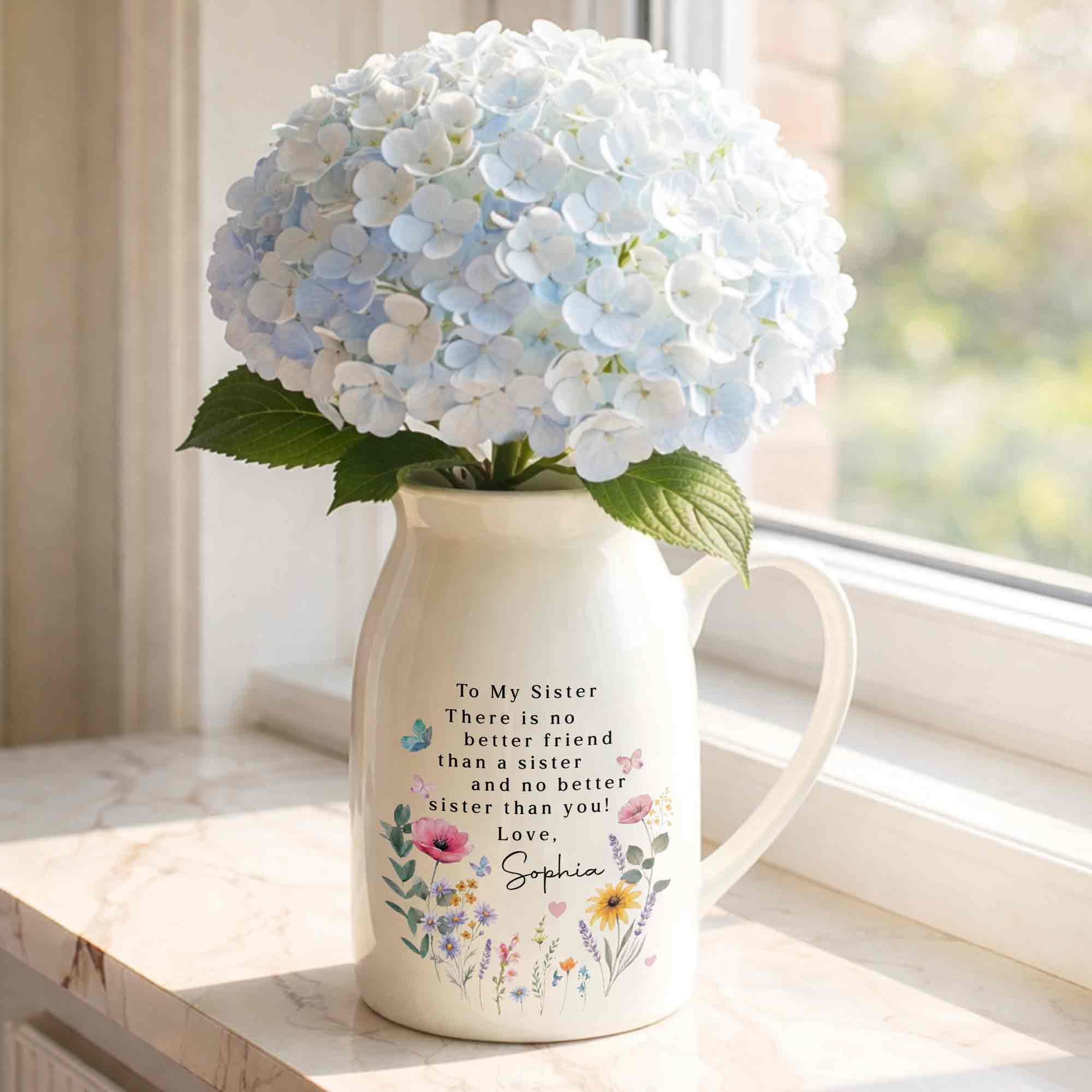 Personalized Ceramic Flower Vase Gift for Sister Butterfly Design