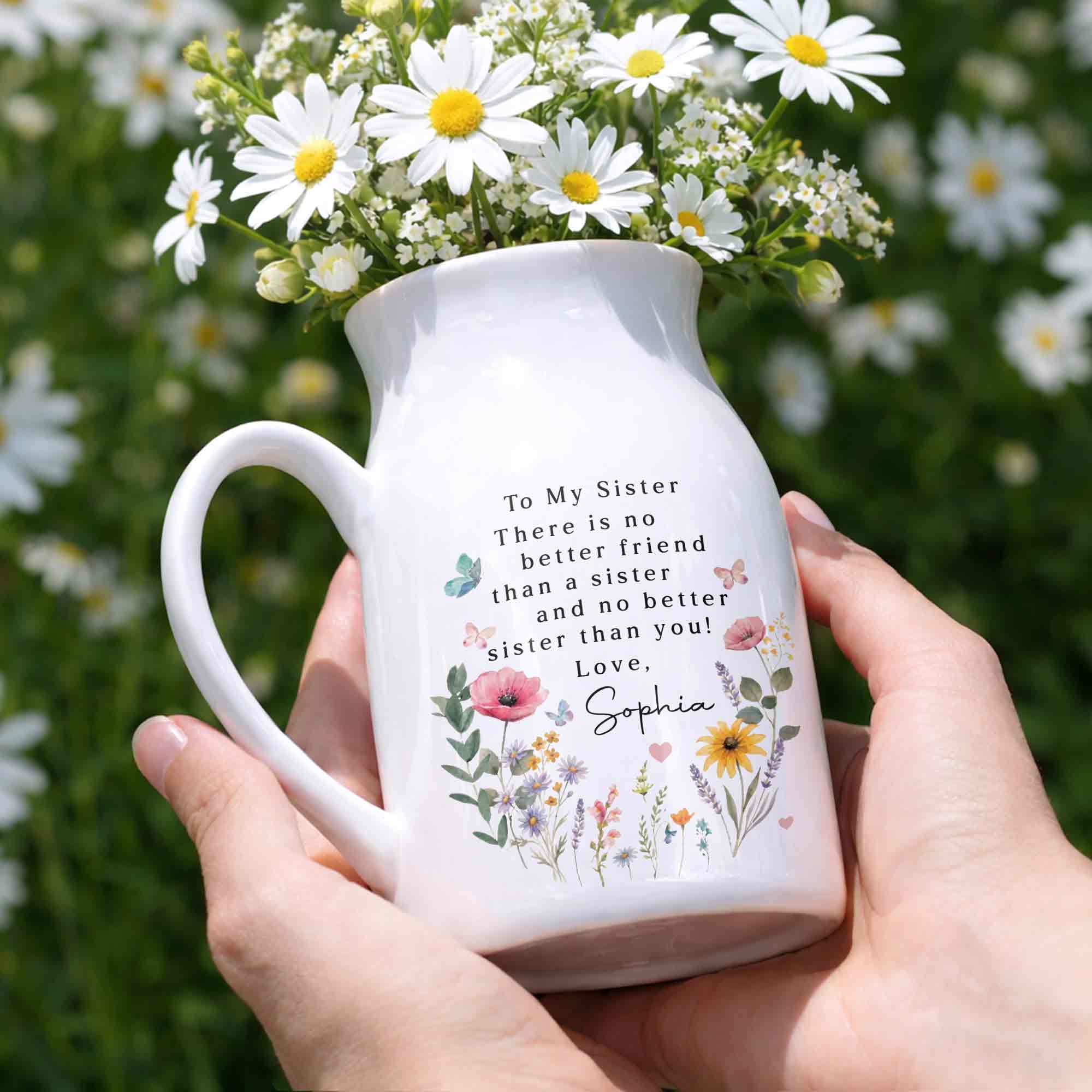 Personalized Ceramic Flower Vase Gift for Sister Butterfly Design